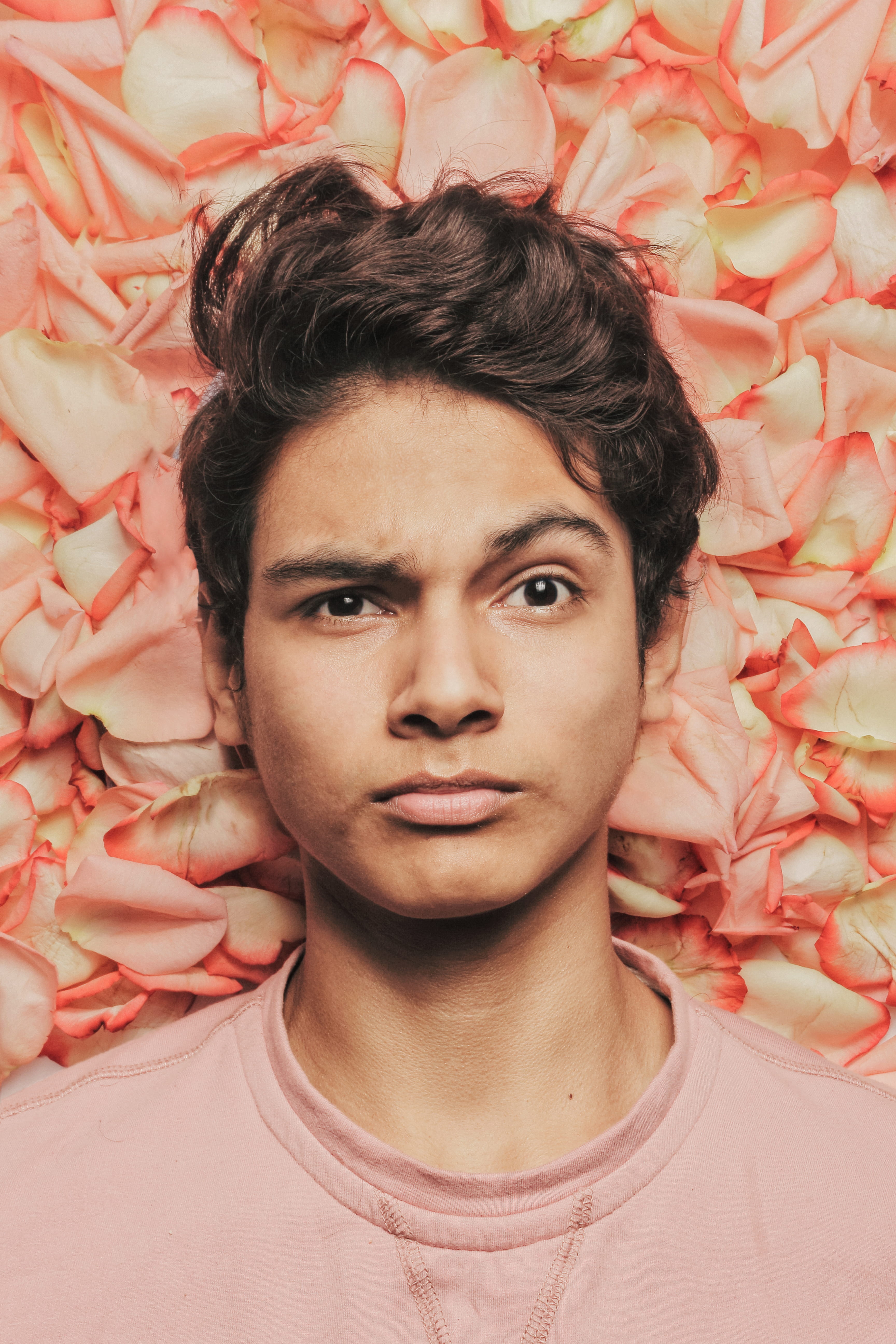 pink flower, one Person, adult, red, studio photoshoot, 5K, expression, human Face, males, petal, people, young Men, brown Hair, man, color Image, standing, Phone HD Wallpaper