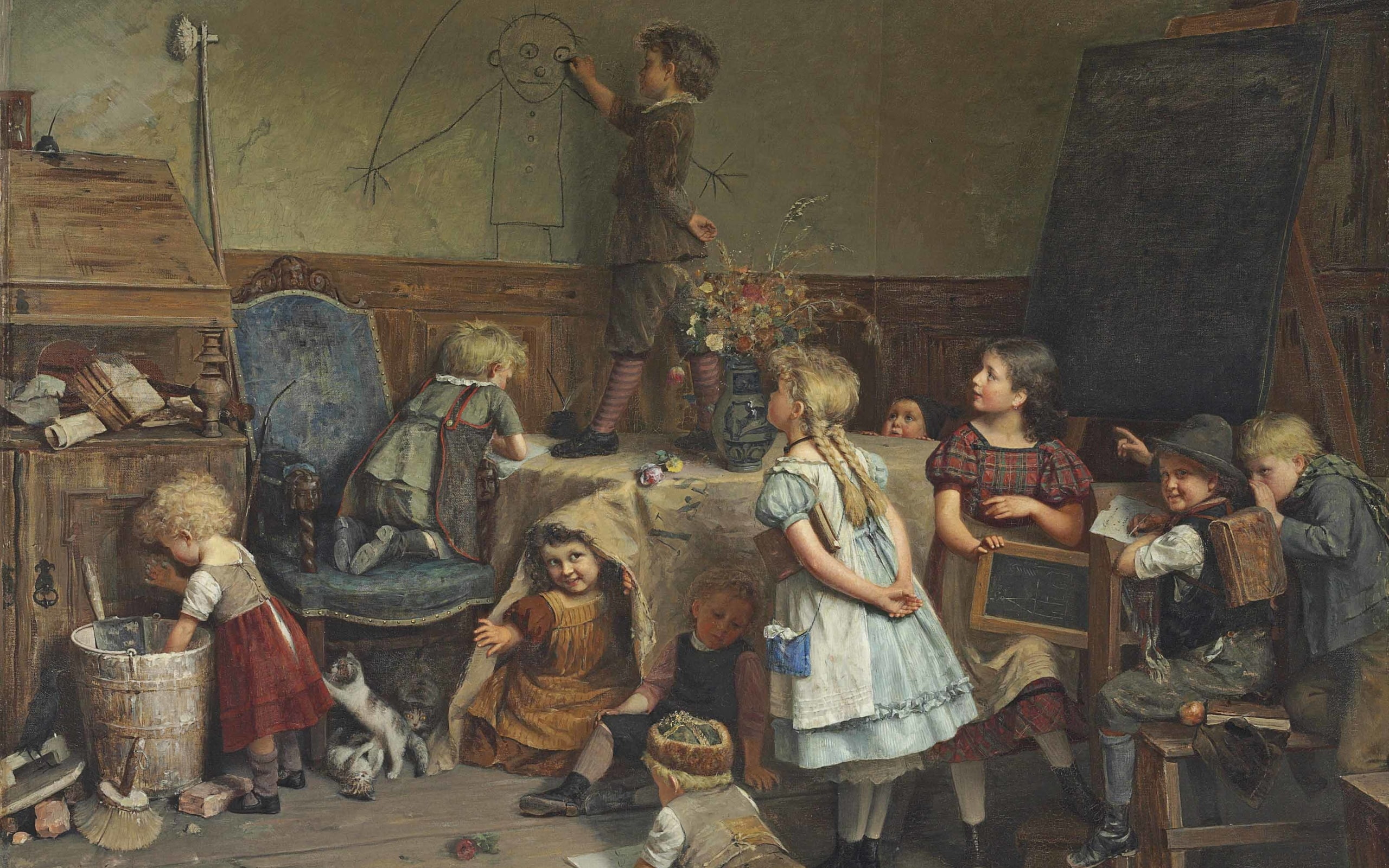 The young artist - School recess, Edward Schultz-Brisen, The young artist School break, German painter, 2K, Eduard Schulz-Briesen, HD Wallpaper