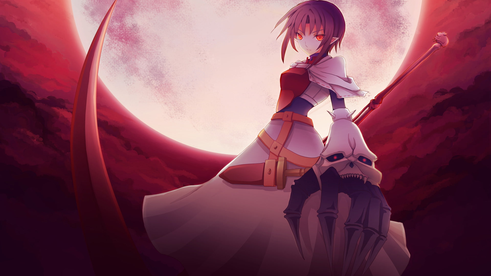 hair, asc, eyes, sfhiro, moon, souls, short, armor, 1080P, brown, force, red, scythe, spectral, HD Wallpaper