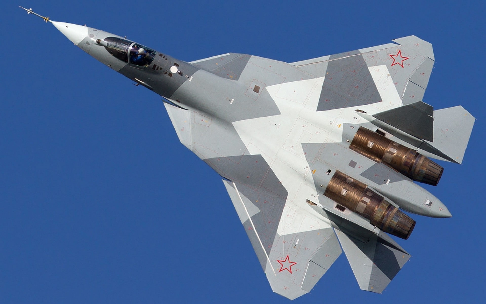 blue, fighter plane, air vehicle, outdoors, sunny, Sukhoi T 50, PAK FA, military, day, war, airplane, air force, 1080P, aerospace industry, transportation, HD Wallpaper