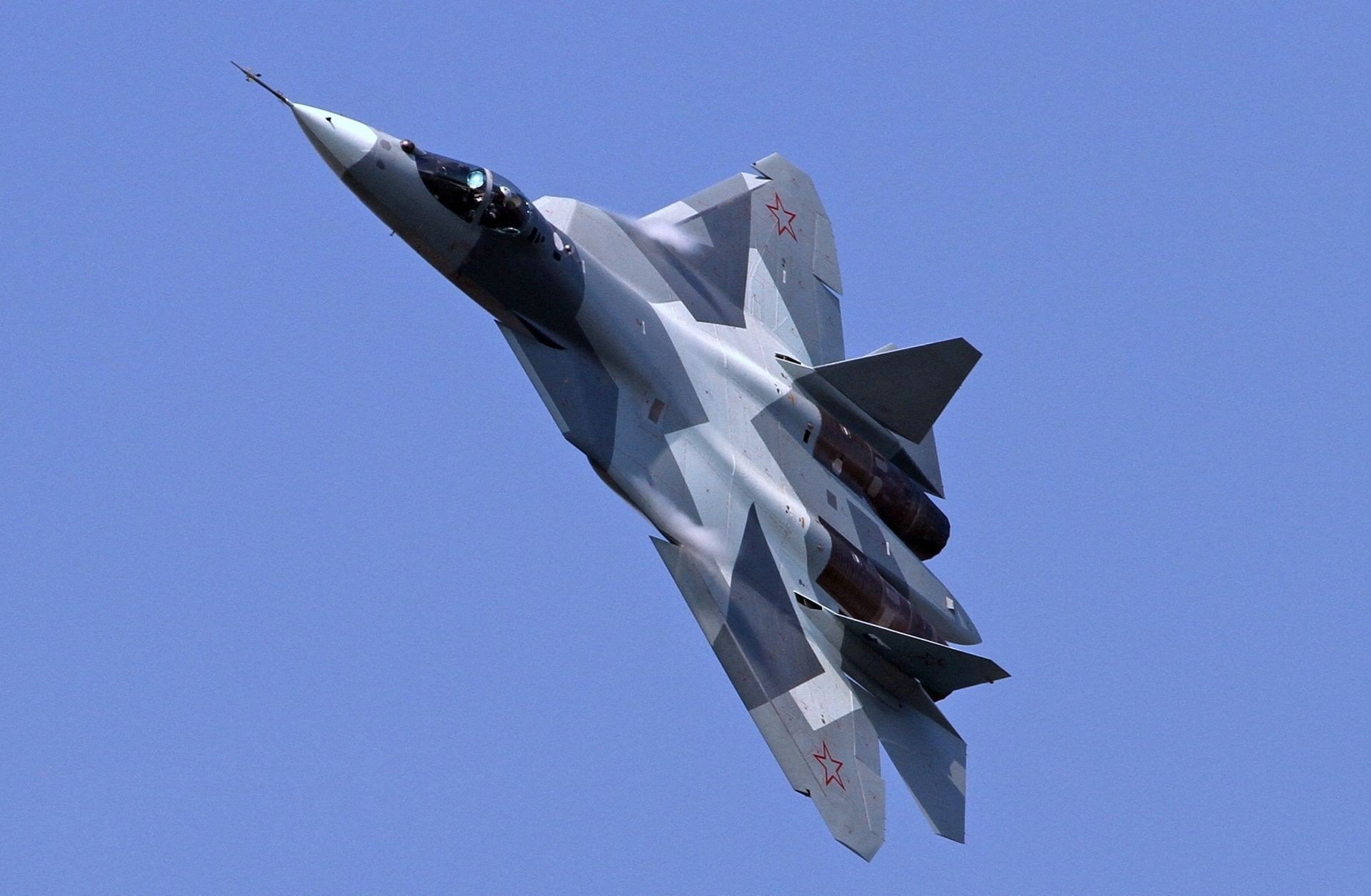 navy, airshow, fighter plane, low angle view, aerospace industry, clear sky, on the move, transportation, sukhoi pak fa russian air force airplane, military airplane, HD Wallpaper