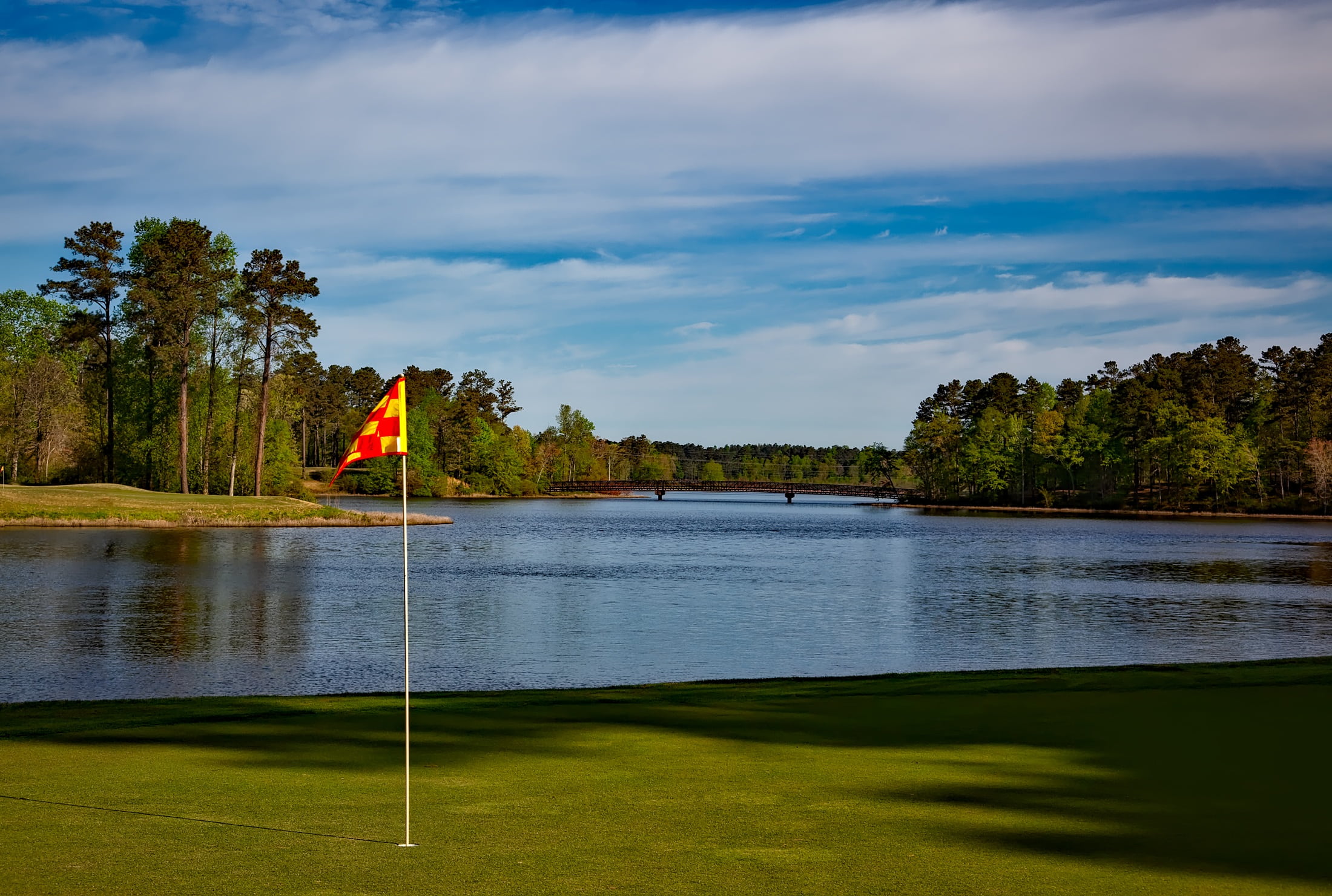 beside, recreation, course, outdoors, vacation, holiday, woods, tranquility, hdr, cloud - sky, beauty in nature, sports, countryside, outside, lake, clouds, HD Wallpaper