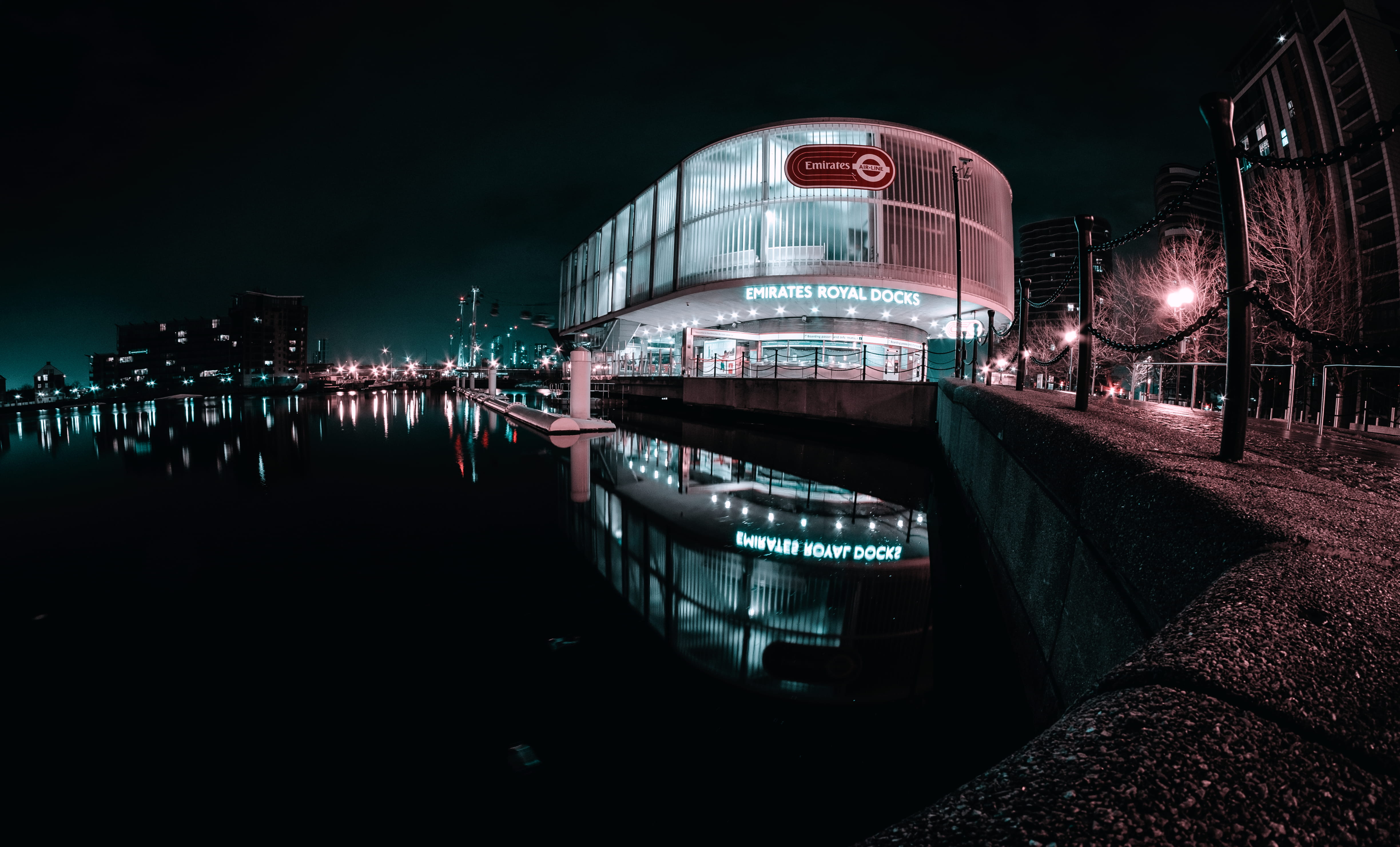 banister, mode of transportation, town, high rise, water, street, transportation, handrail, building, travel destinations, nautical vessel, nighttime, outdoors, HD Wallpaper
