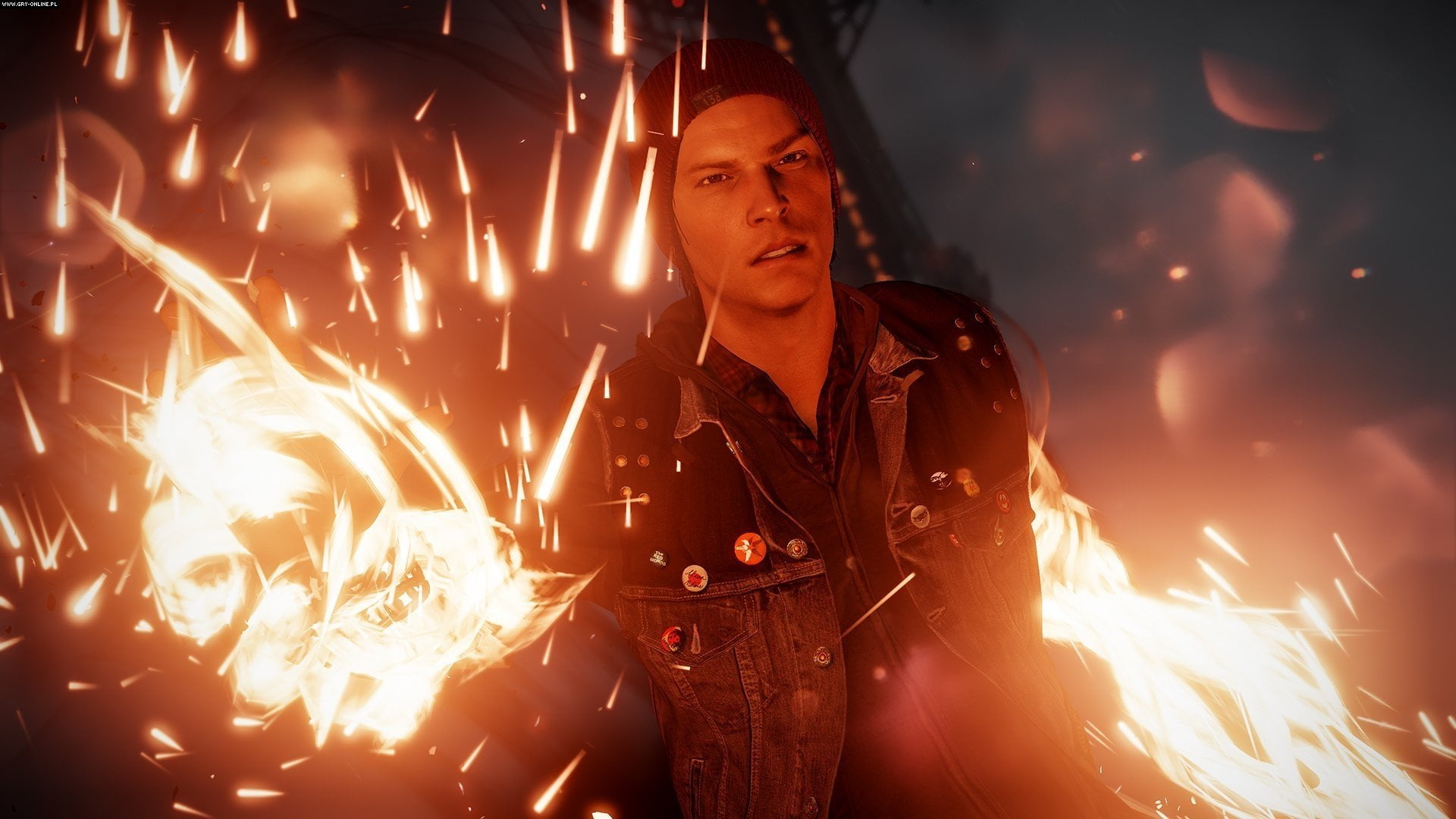 inFAMOUS: Second Son, fire, waist up, sparks, adult, real people, one person, Video Game, looking, young adult, burning, illuminated, flame, holding, heat - temperature, HD Wallpaper