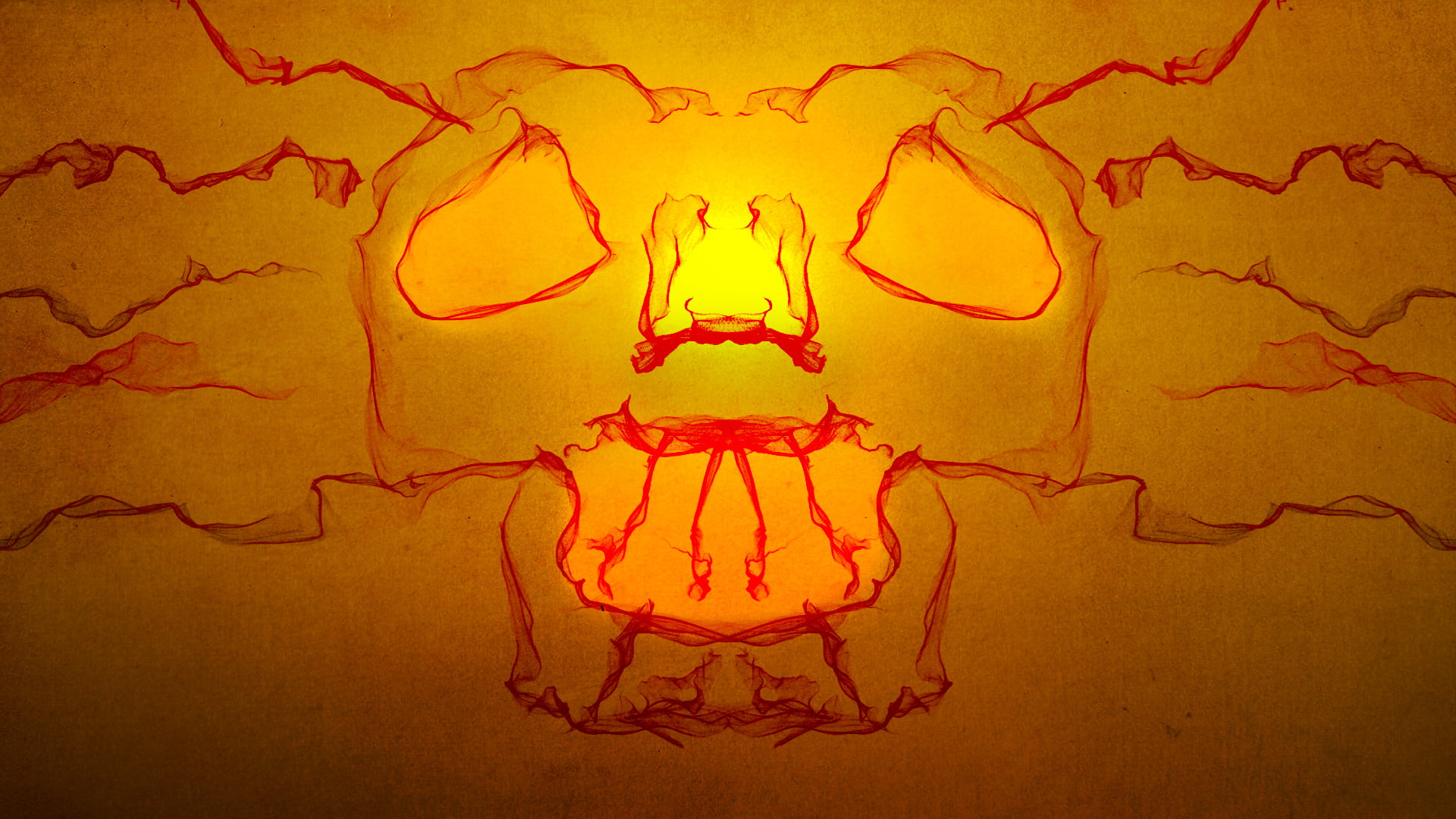 Artistic, Neon, 1080P, Abstract, Orange, Smoke, Monster, Skull, HD Wallpaper