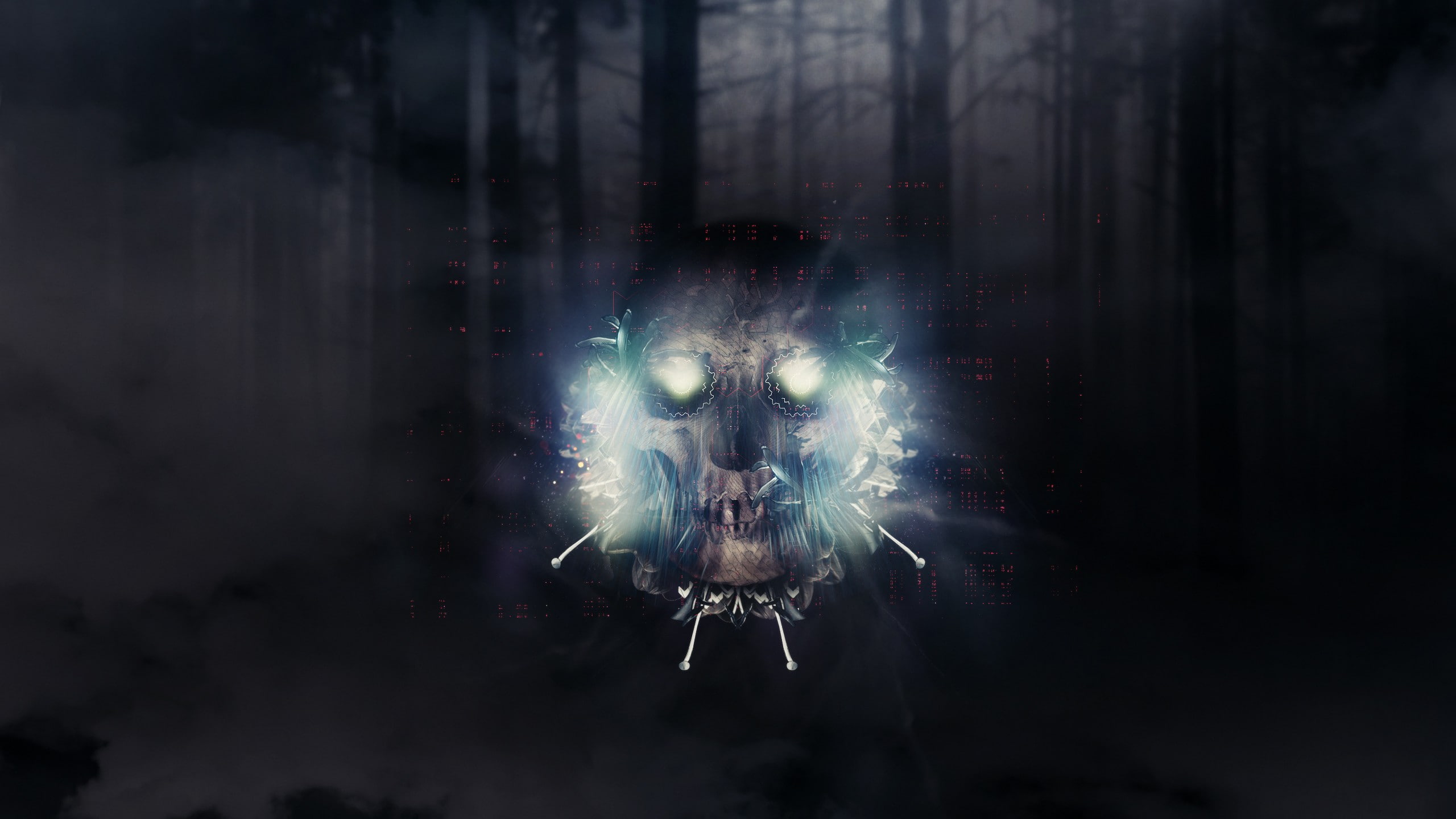 digital art artwork skull abstract neon trees smoke dark, one person, standing, mystery, multiple exposure, 2K, digital composite, motion, close-up, nature, HD Wallpaper