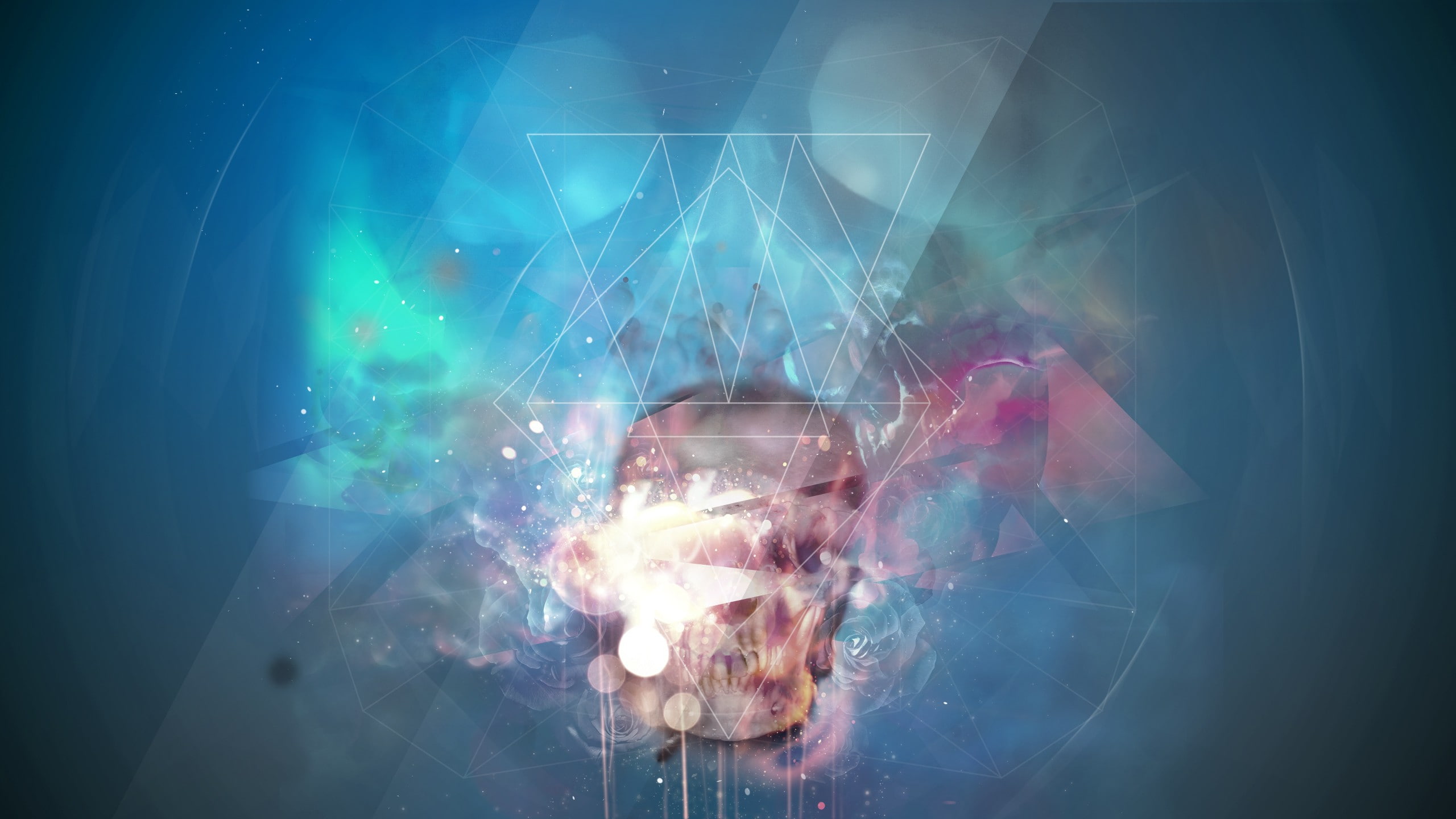 light - natural phenomenon, women, real people, lighting equipment, creativity, nightlife, arts culture and entertainment, digital composite, digital art artwork skull abstract neon flowers rose triangle geometry, HD Wallpaper