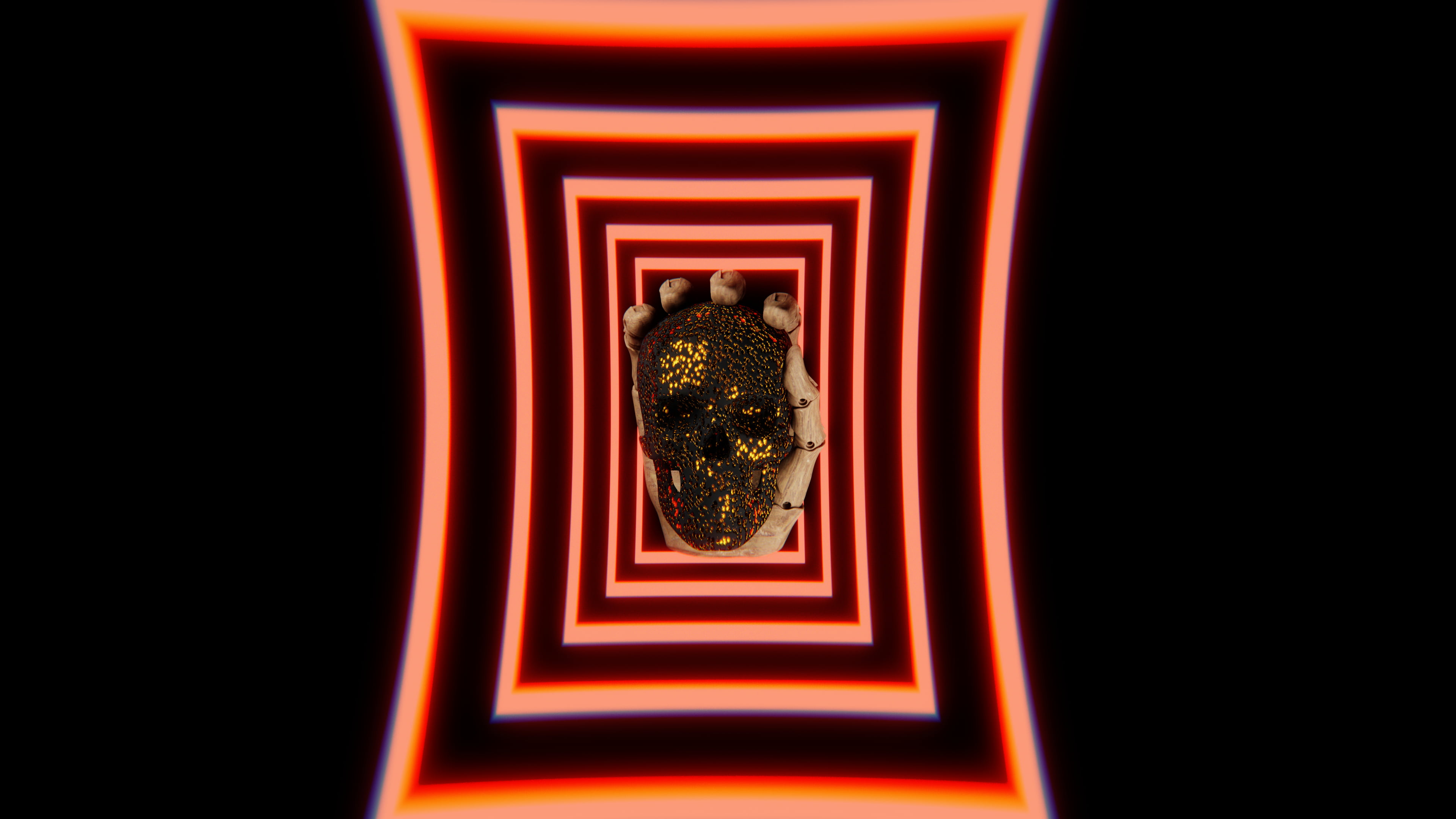 red, Skull Face, 4K, black, skull, neon, gold, HD Wallpaper