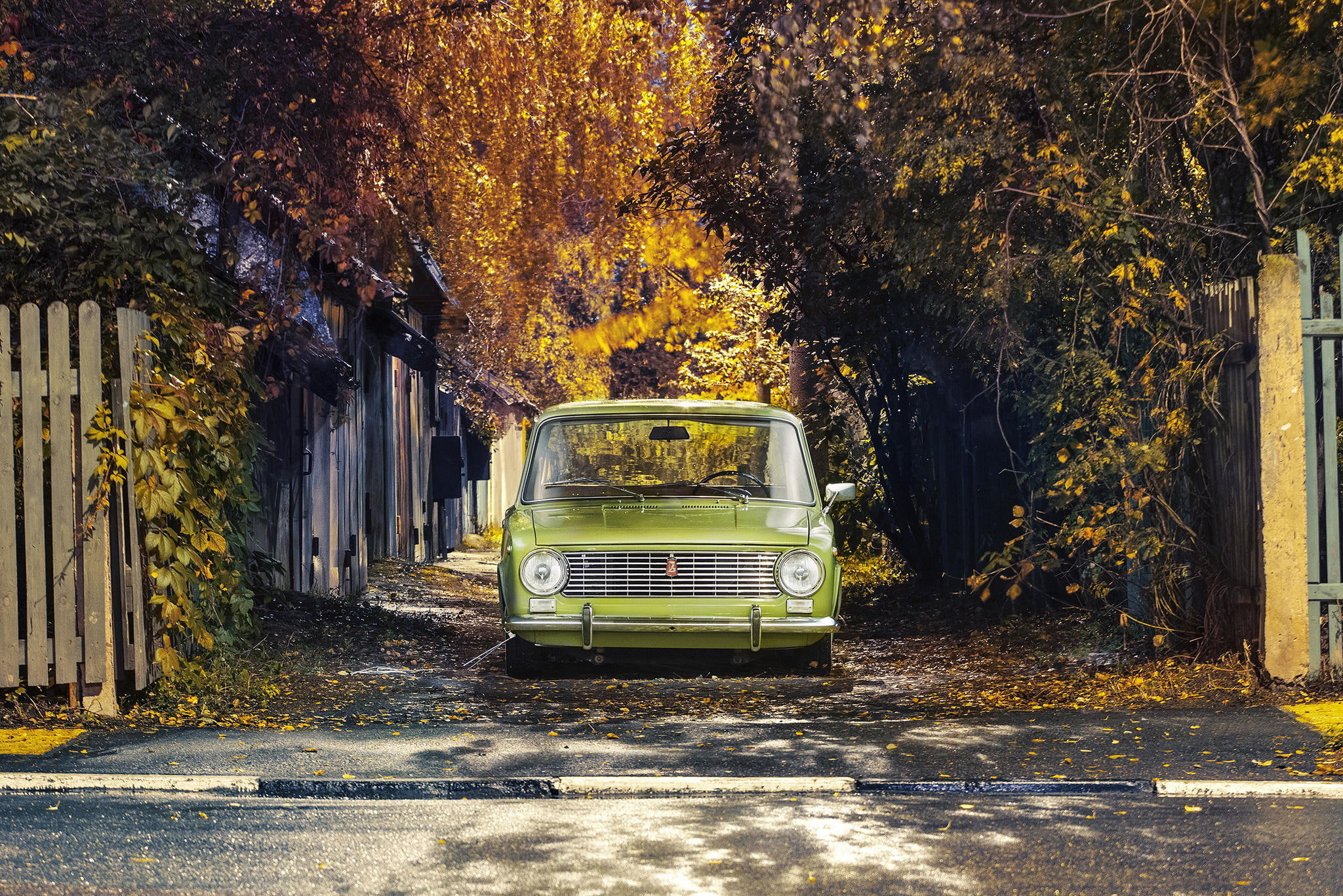 1080P, lada, 2101, vehicle, green, car, stance, resto, HD Wallpaper