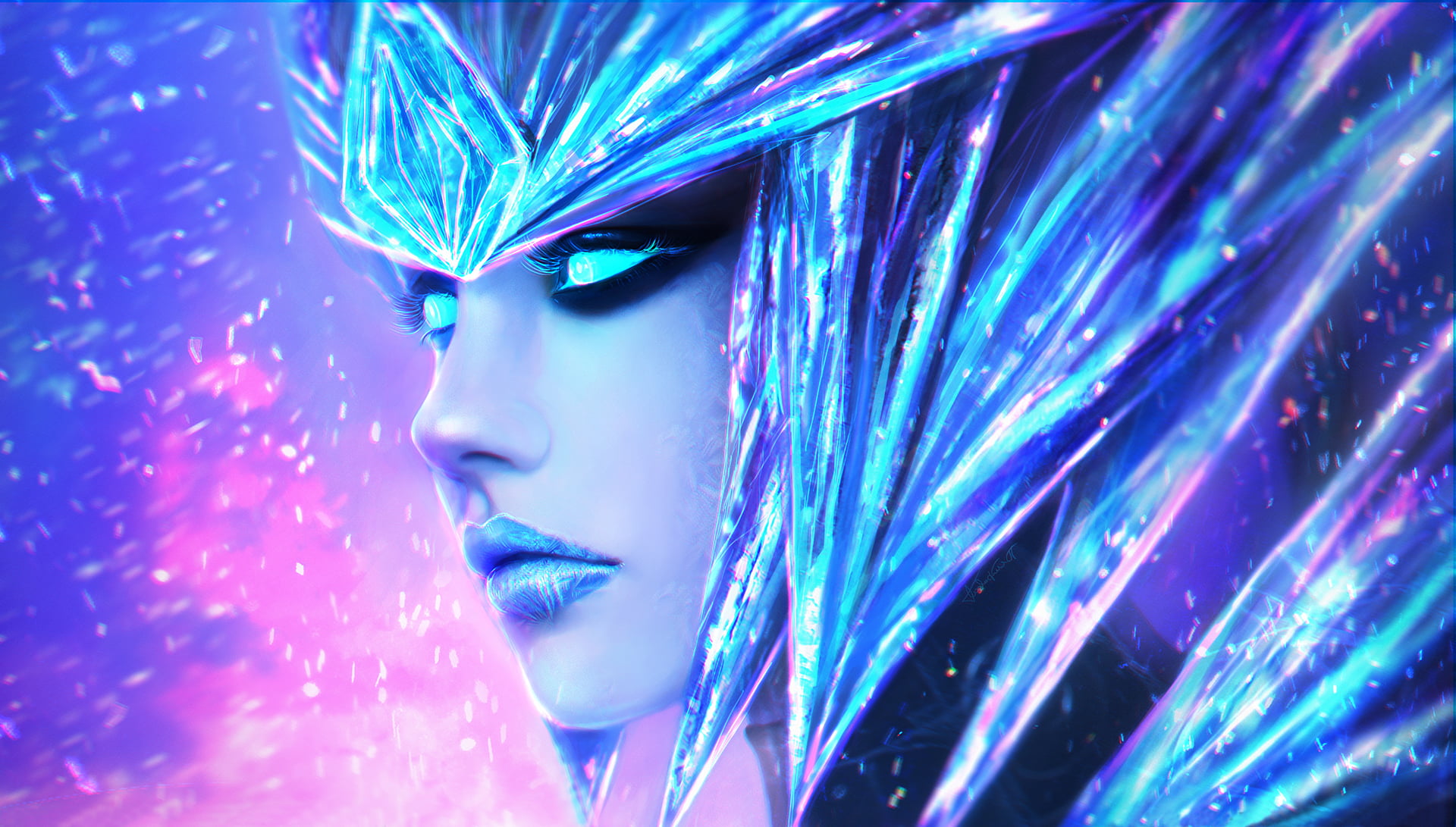 illuminated, women, Ice Drake, one person, neon colored, neon, bright, the Half-Dragon, League of Legends, Shyvana, pink color, young adult, beautiful people, HD Wallpaper
