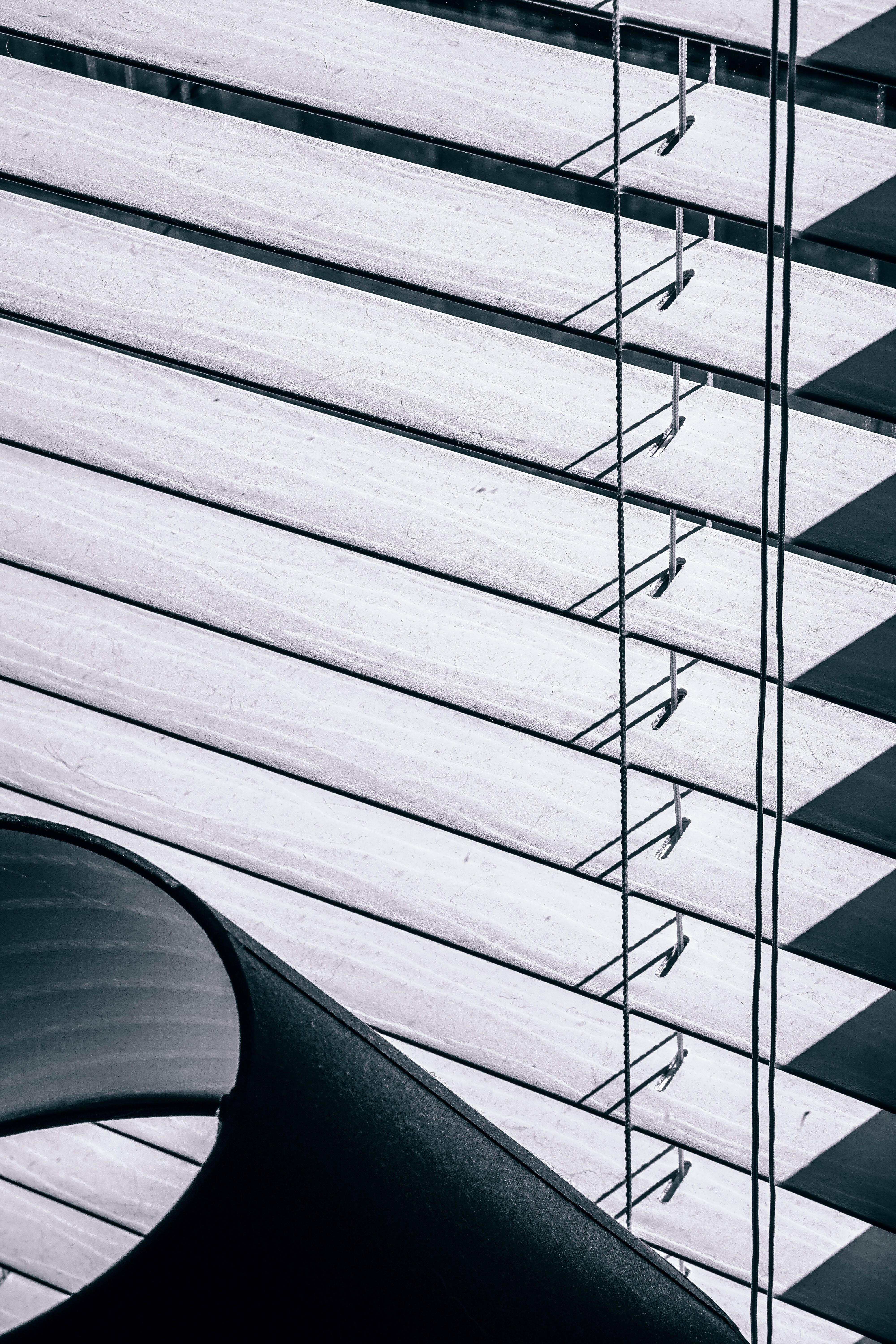 shadow, window, horizontal, close-up, 5K, detail, beside, shutter, blinds, lamp, window blind, backgrounds, railing, day, white, in a row, full frame, Phone HD Wallpaper