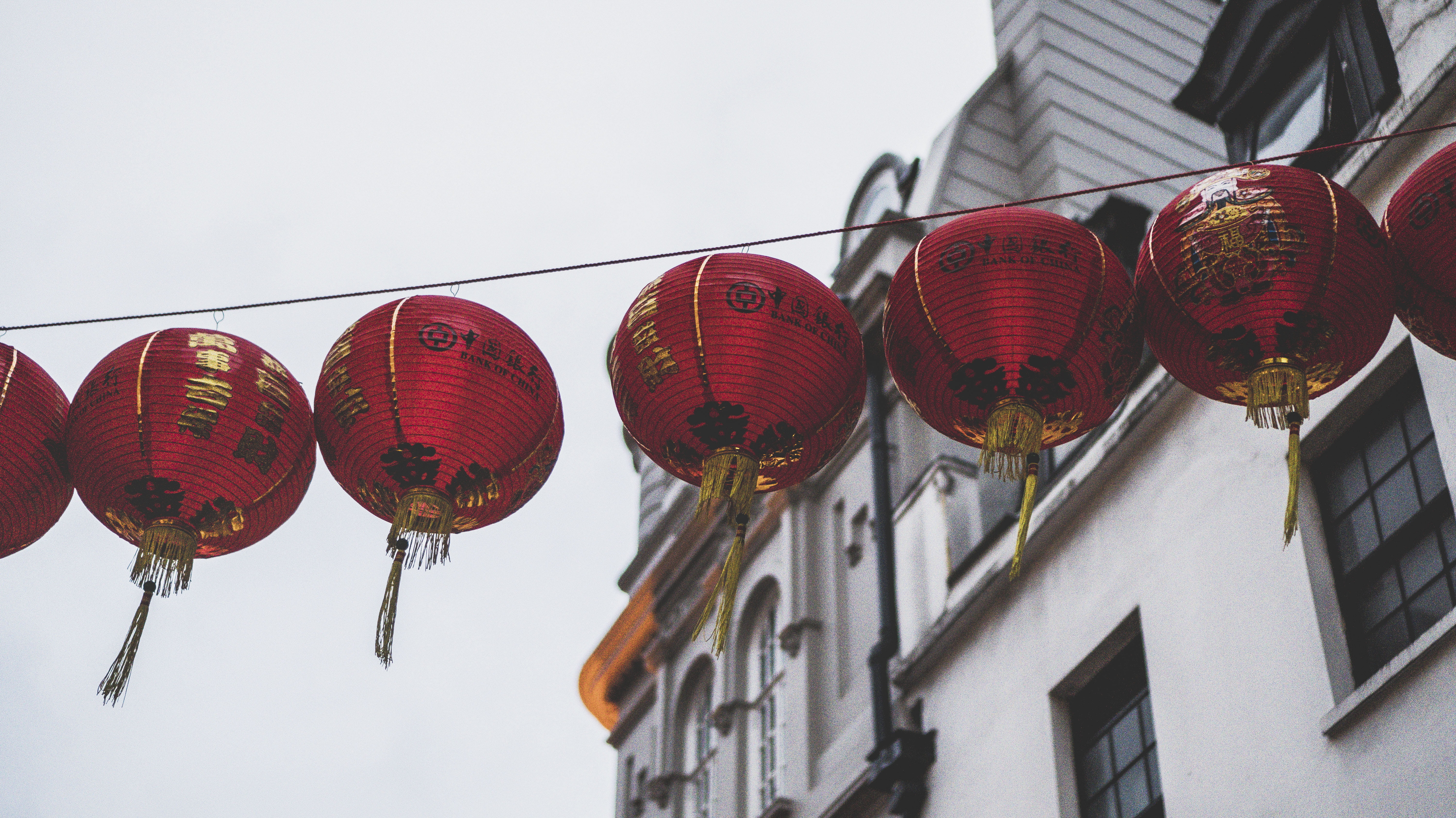 china, wire, festival, cultures, lantern, sky, near, built structure, outdoors, chinese lantern festival, no people, 5K, string, traditional festival, HD Wallpaper