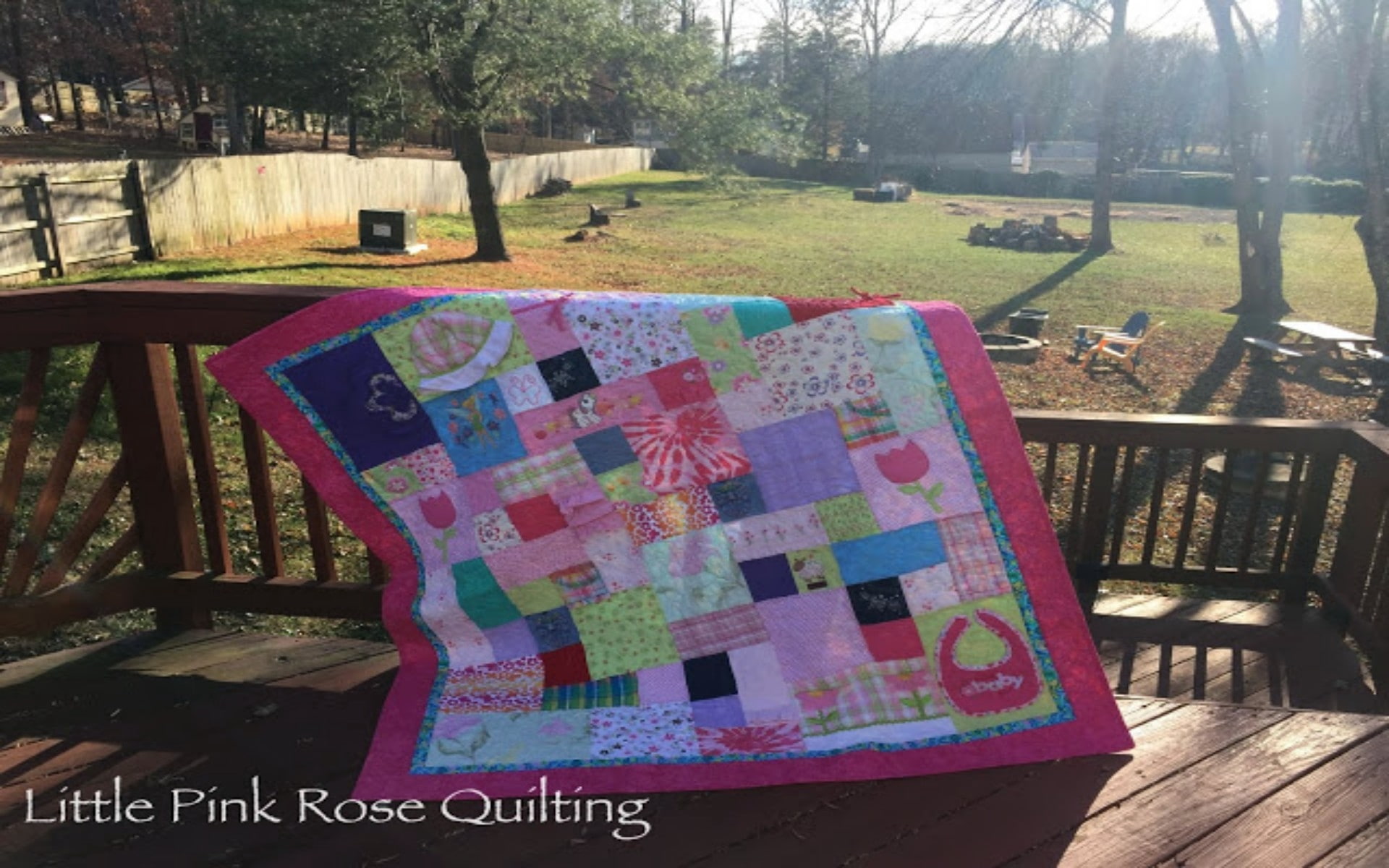 park, Quilt, wood - material, grass, table, chair, nature, tree, park - man made space, Little Pink Rose By Marcia, seat, plant, wood, Pink, absence, communication, HD Wallpaper