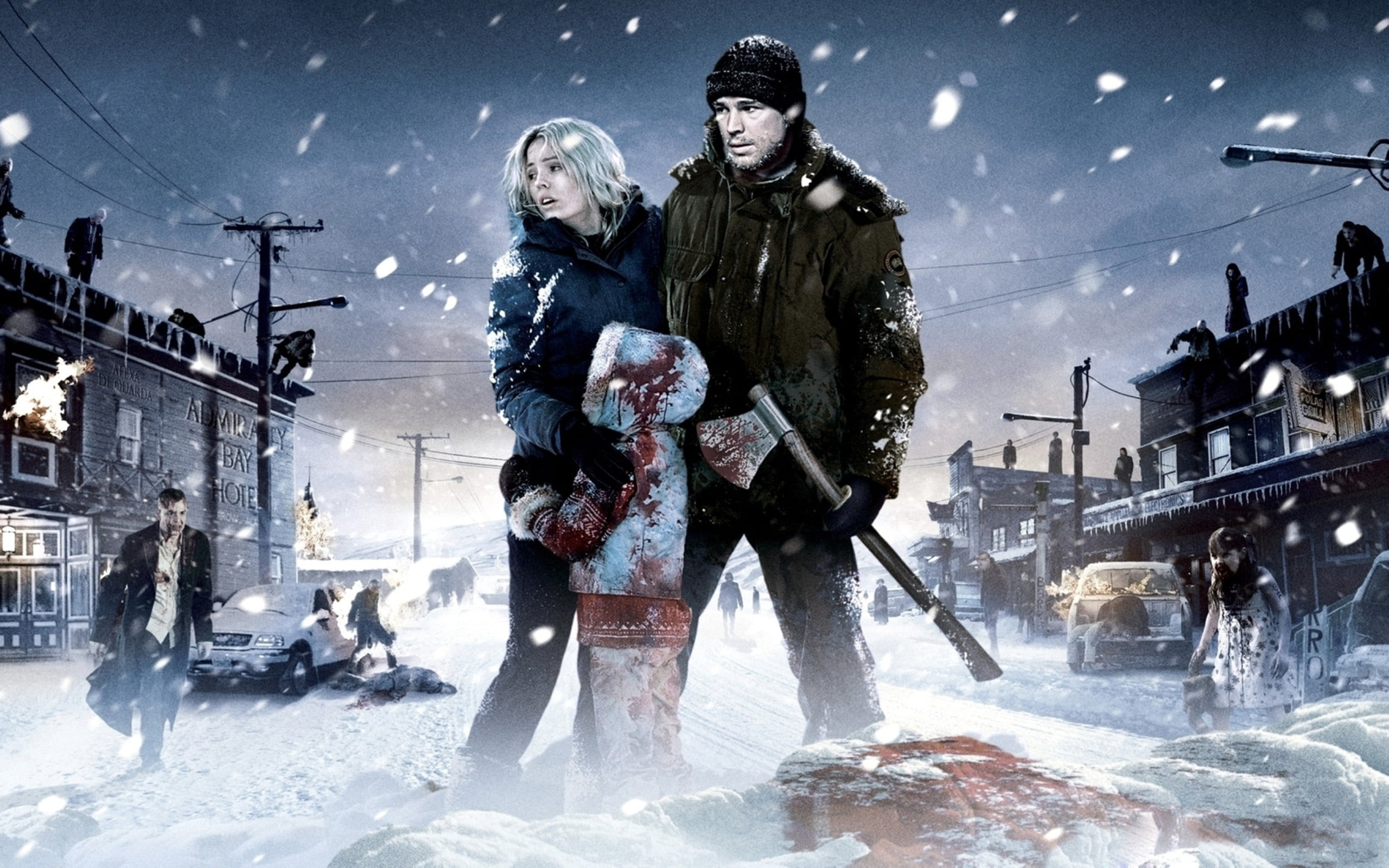 cover, woman, picture, two people, dead, man, clothing, warm clothing, adult, josh hartnett, Movies, we are dead, females, days, building exterior, 2K, HD Wallpaper