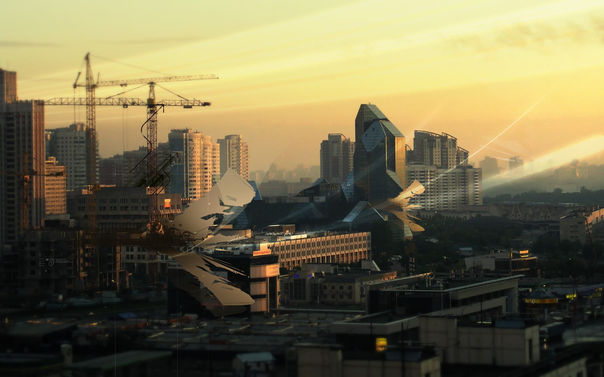 crane - construction machinery, building, outdoors, cloud - sky, building exterior, sky, modern, machinery, office building exterior, city, 1080P, cityscape, HD Wallpaper