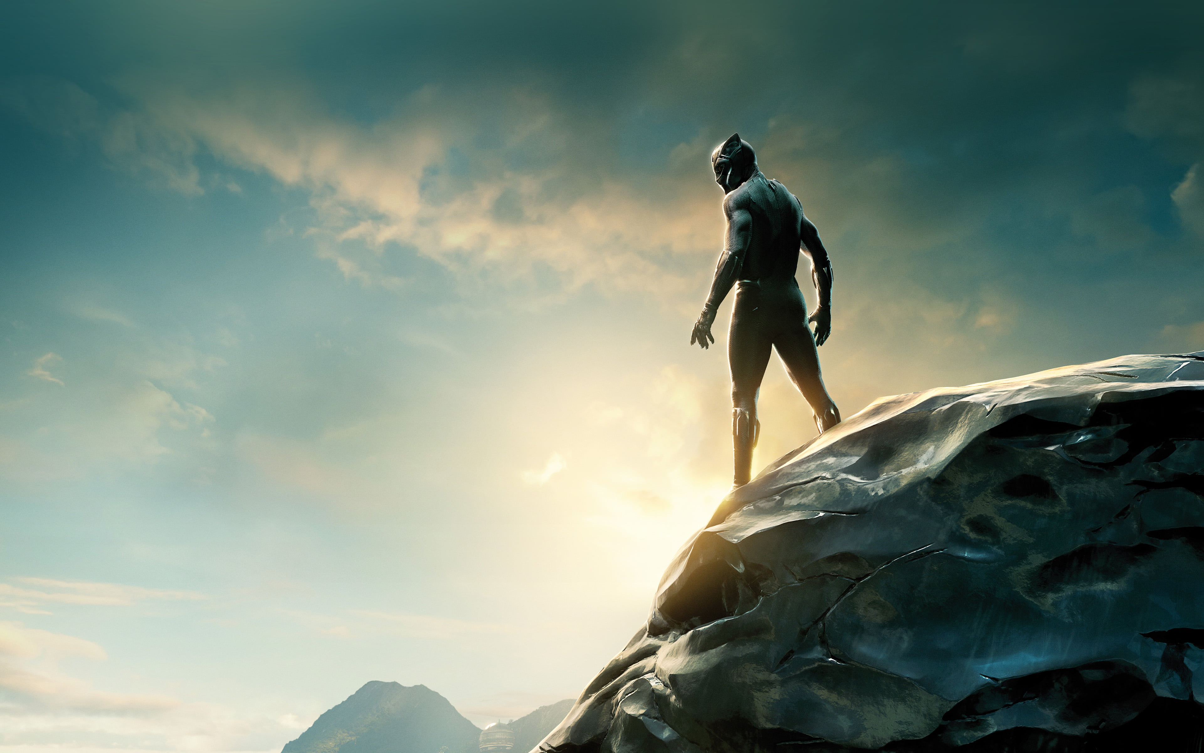 marvel, 4K, one person, illustration, adventure, cloud - sky, sport, rock, climbing, blackpanther, sky, beauty in nature, mountain, hero, leisure activity, HD Wallpaper