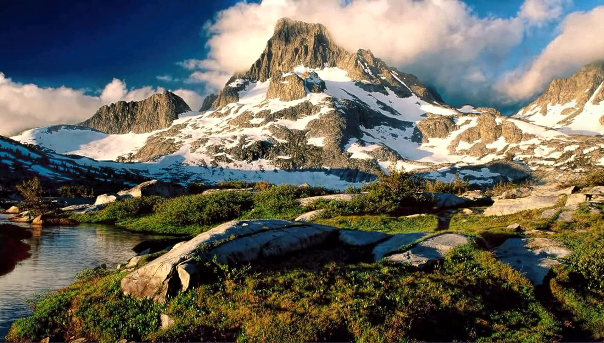 glacier, environment, 1080P, high, rock, mountain, clouds, majestic, water, lake, landscaping, snowcapped mountain, travel, beauty In Nature, daylight, HD Wallpaper