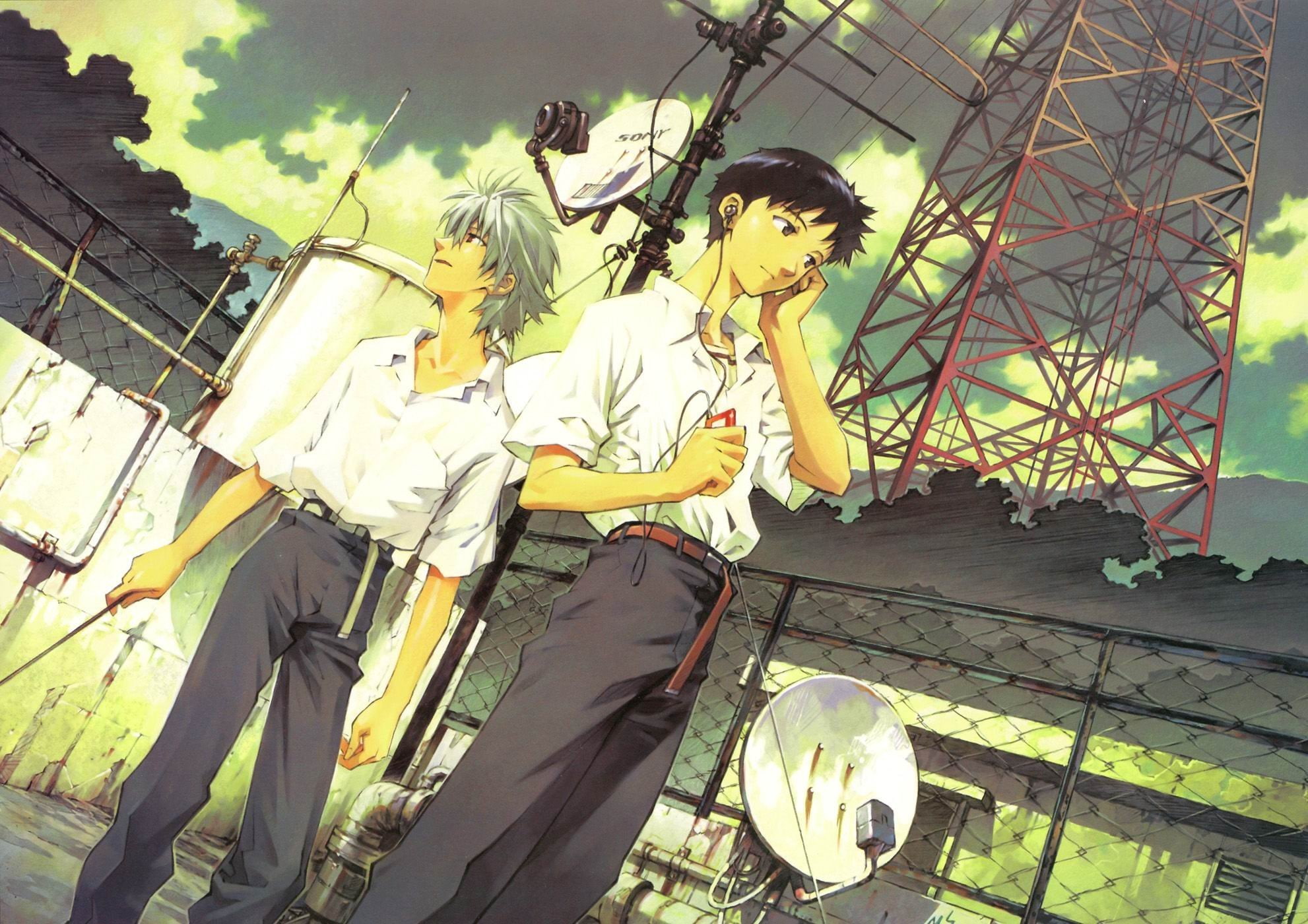 Ikari Shinji, Rooftops, Armisael (Evangelion), School Uniform, 1080P, Looking into the distance, HD Wallpaper