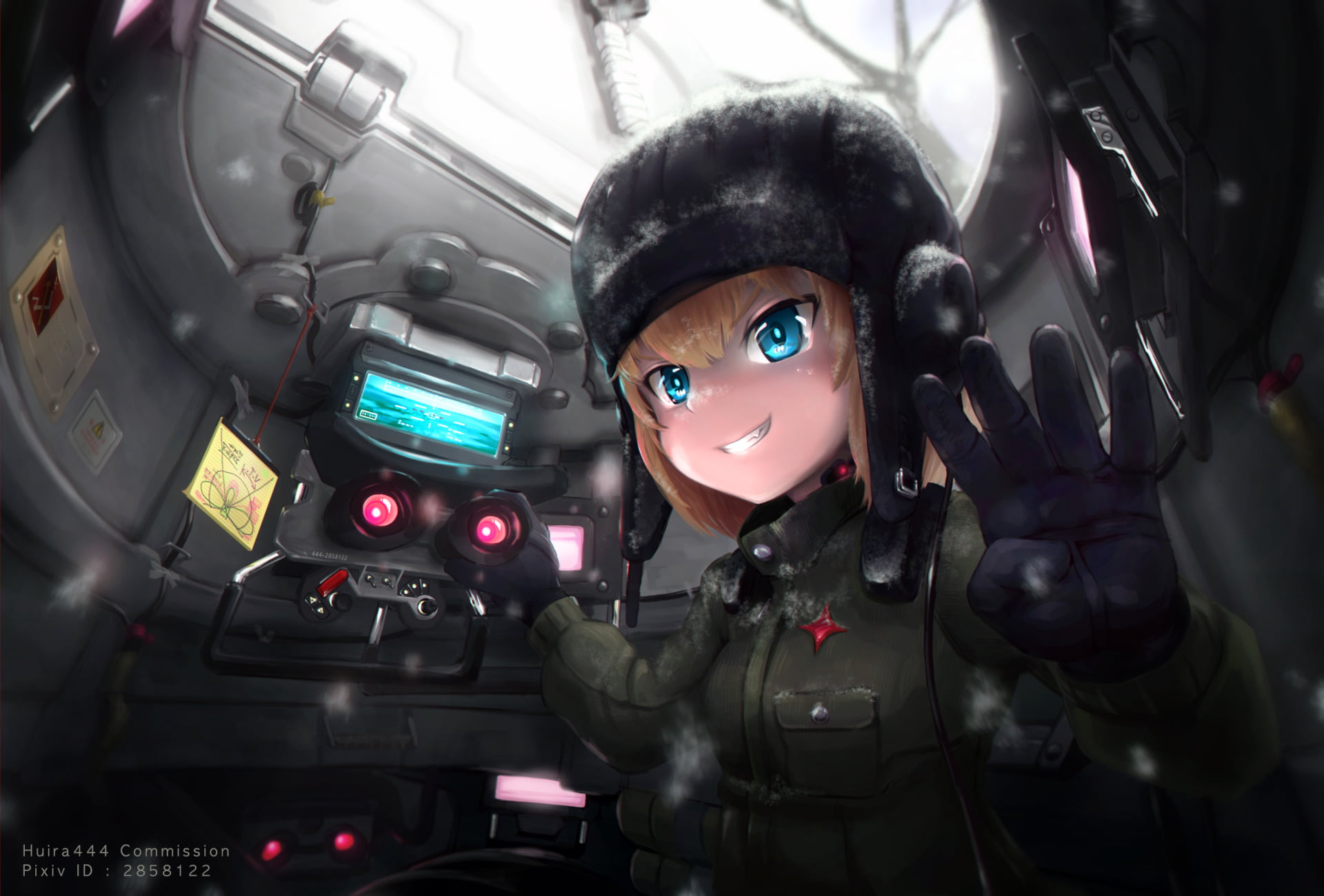Girls und Panzer, Anime, day, close-up, portrait, human representation, technology, looking at camera, control, vehicle interior, indoors, airplane, representation, HD Wallpaper