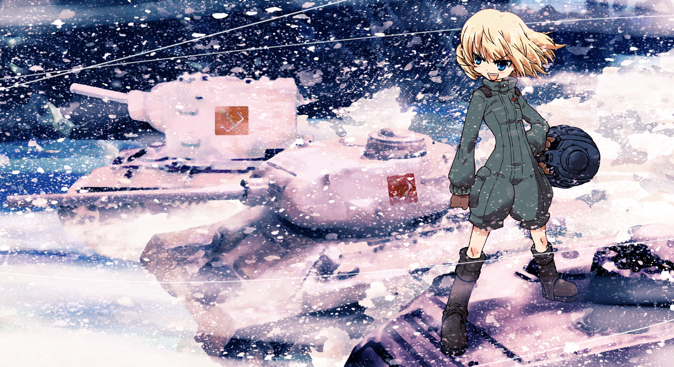 und, 1080P, snow, ningen, panzer, katyusha, girls, plamo, HD Wallpaper
