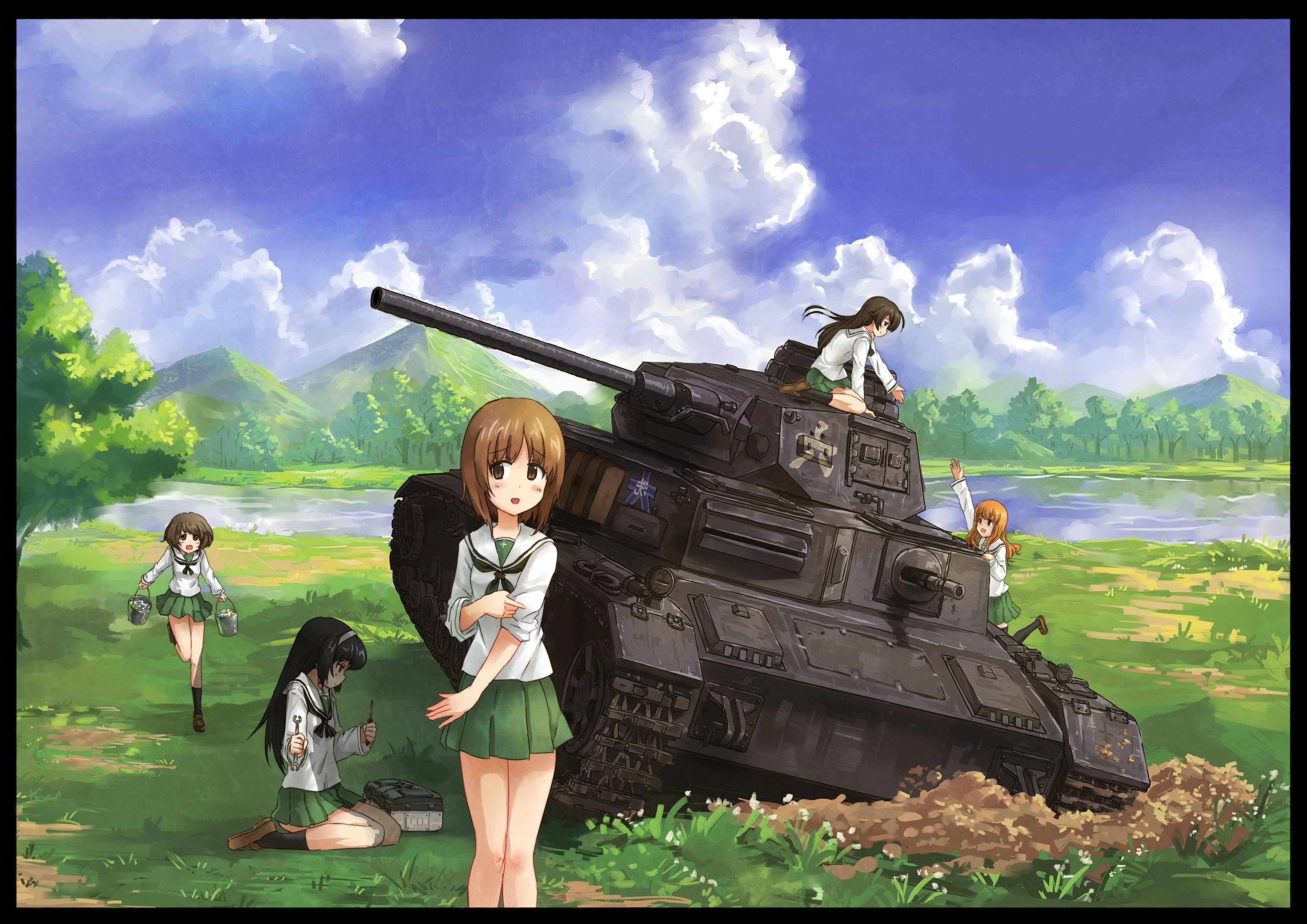 full length, human representation, one animal, real people, women, Girls Und Panzer, nature, representation, day, sculpture, plant, 2K, transfer print, HD Wallpaper