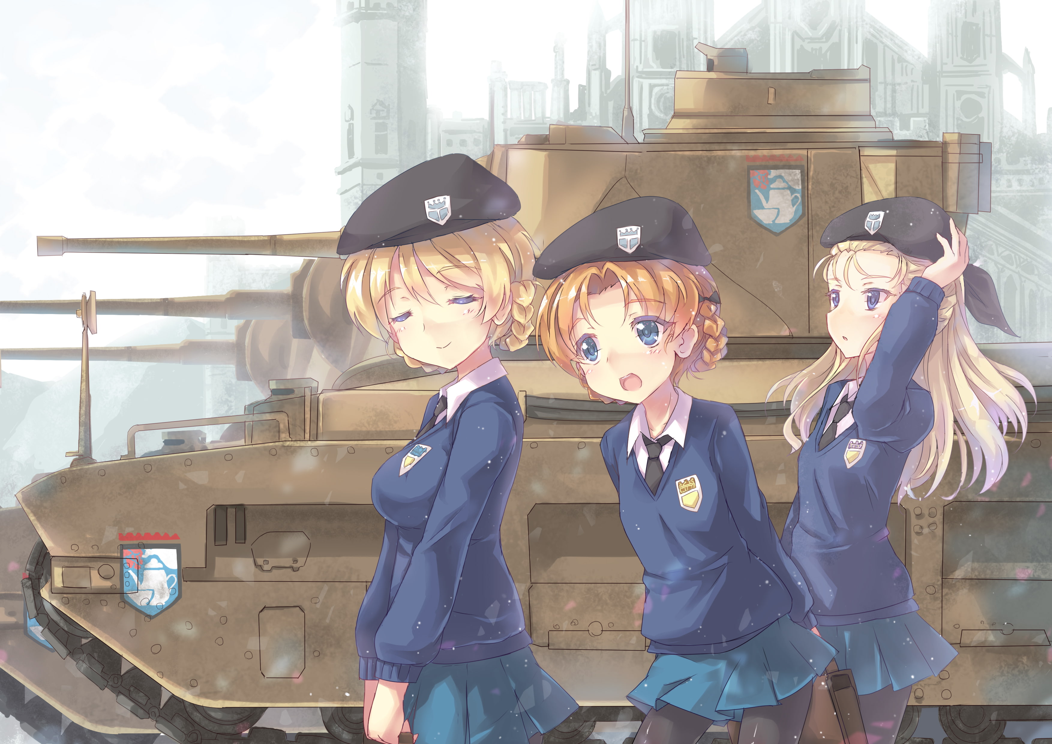 girls, pekoe, und, orange, panzer, pantyhose, 2K, north, abyssor, seifuku, hat, HD Wallpaper