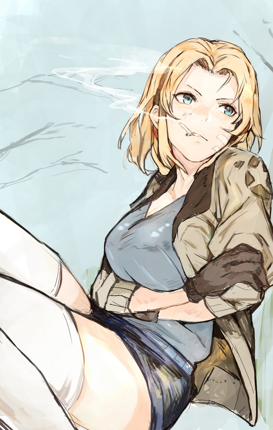 anime, 720P, smoking, Girls und Panzer, anime girls, Kay (Girls und Panzer), simple background, Hirannko, Phone HD Wallpaper