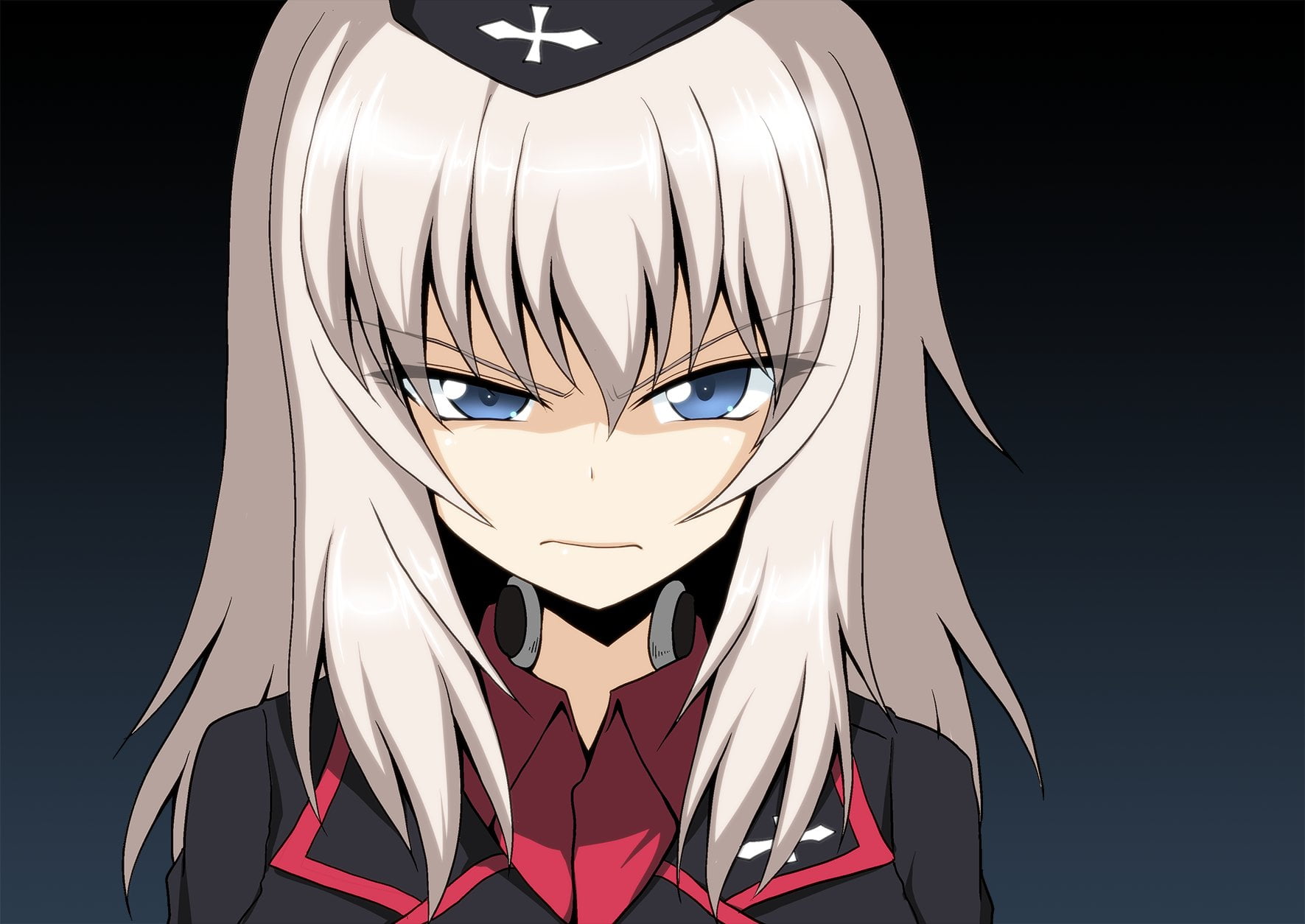 720P, anime girls, Itsumi Erika, Girls und Panzer, blue eyes, gray hair, anime, HD Wallpaper