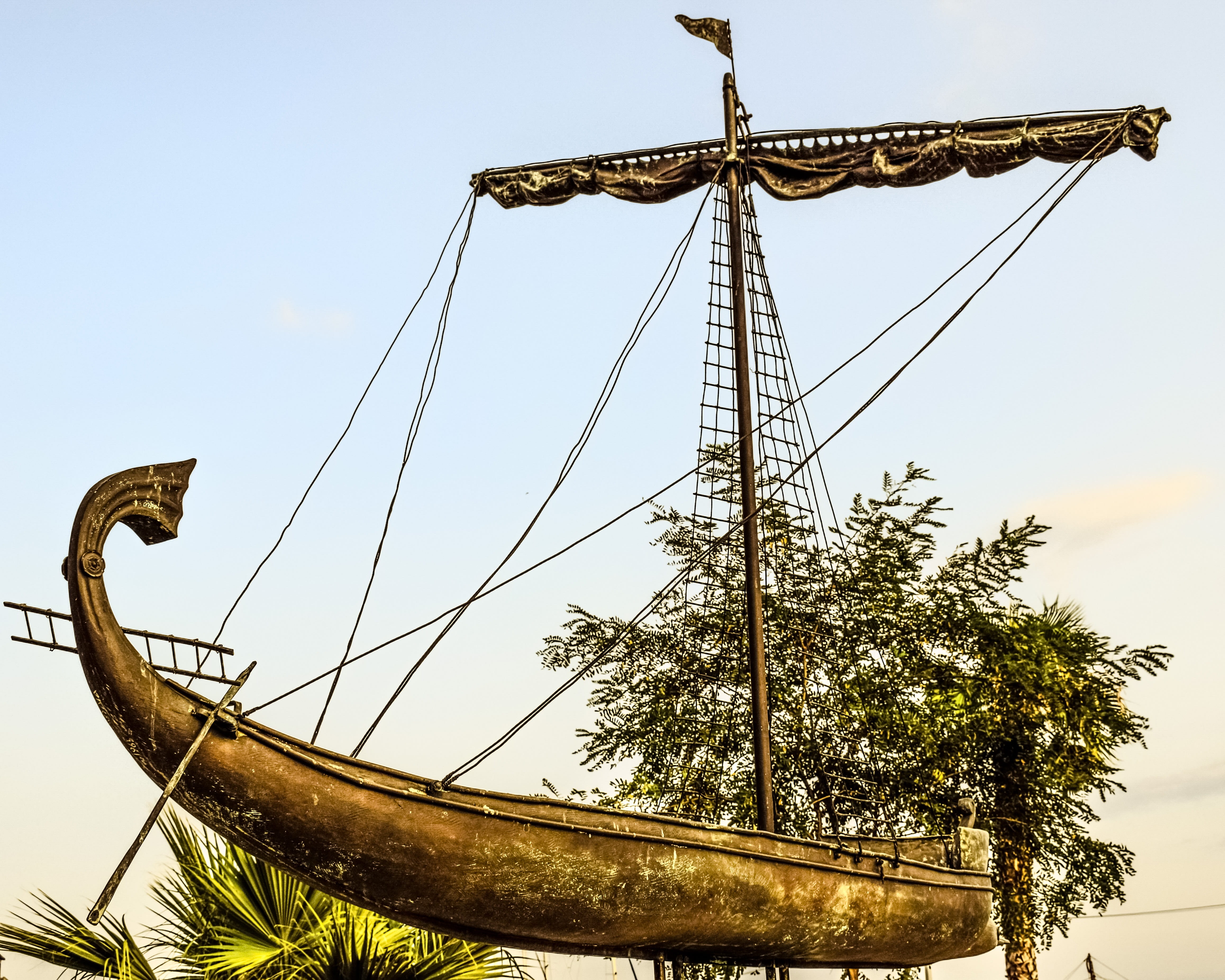 greek, argo, outdoors, boat, no people, obsolete, ship, sculpture, fairground, architecture, low angle view, volos, nautical vessel, 4K, day, tree, greece, HD Wallpaper