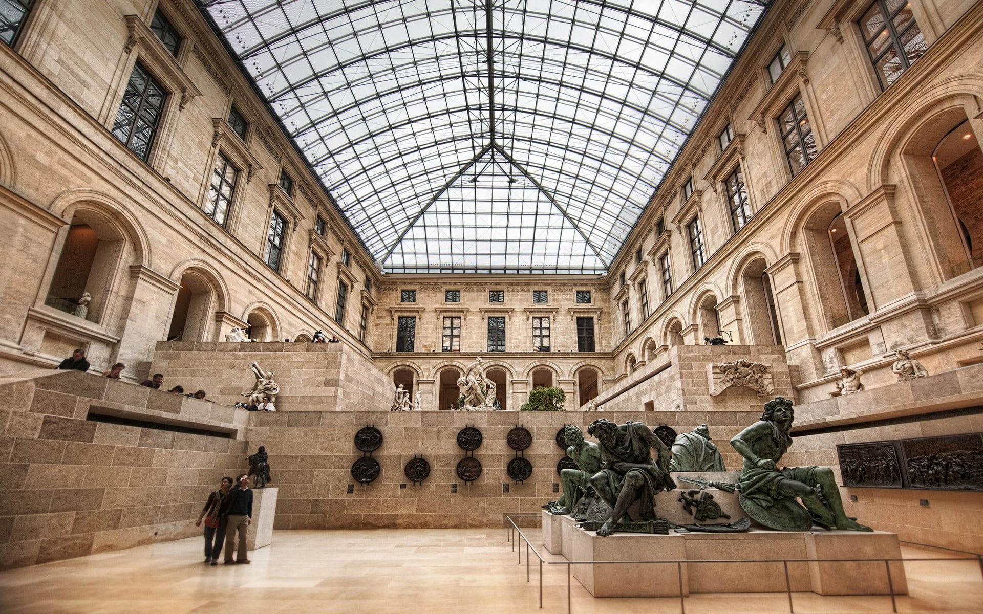 paris, francia, representation, tourism, day, louvre, indoors, museo, travel destinations, arch, interior, human representation, people, 1080P, architecture, HD Wallpaper