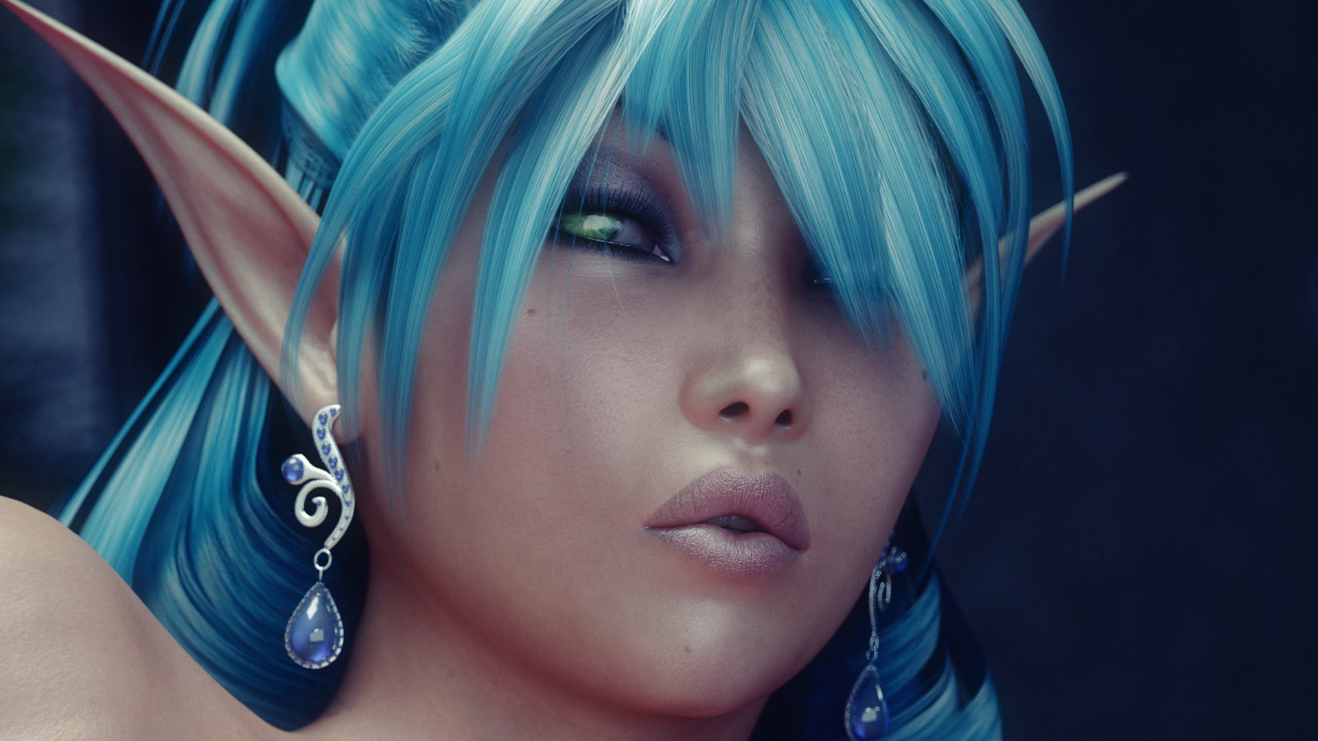 Green Eyes, jewelry, pierced, adult, close-up, bangs, headshot, beautiful woman, young adult, contemplation, body part, black background, dyed hair, human face, HD Wallpaper
