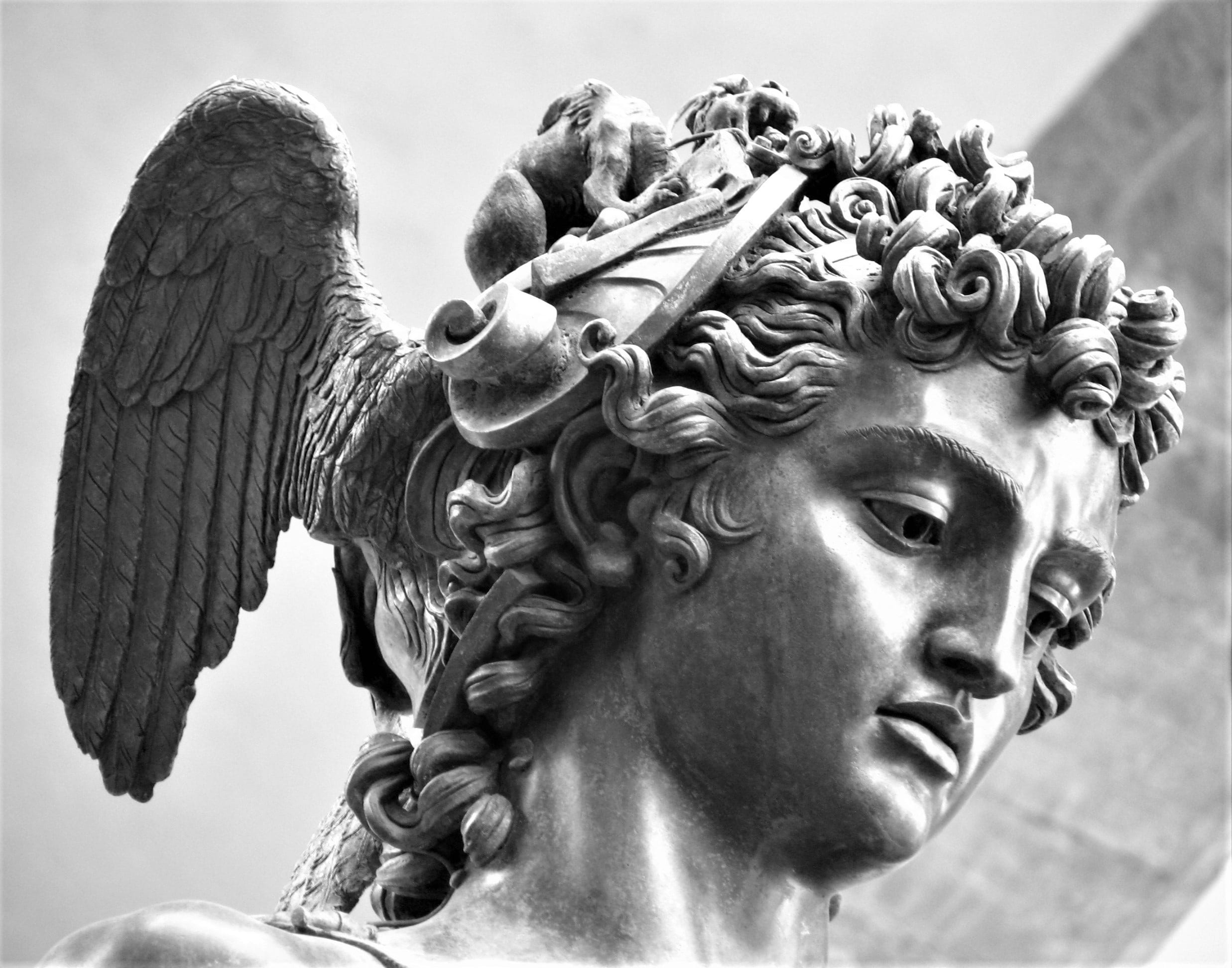 sculpture, creativity, close-up, mammal, 1080P, art and craft, day, craft, art, no people, outdoors, ancient, history, angel, the past, male likeness, HD Wallpaper