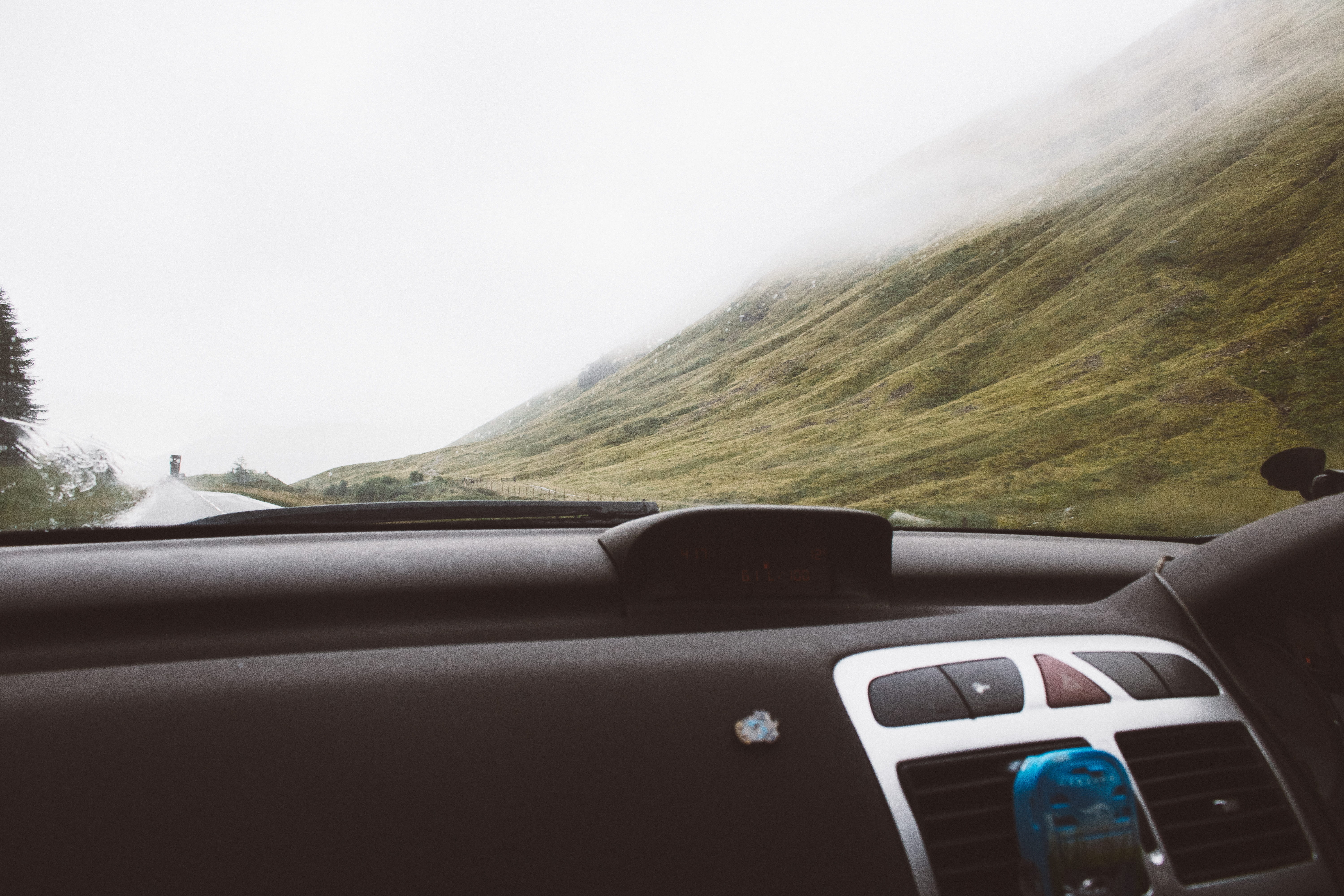 scotland, mountains, road, road trip, highlands, rain, transportation, scenics - nature, sky, windshield, roadtrip, day, motor vehicle, explore, motion, HD Wallpaper