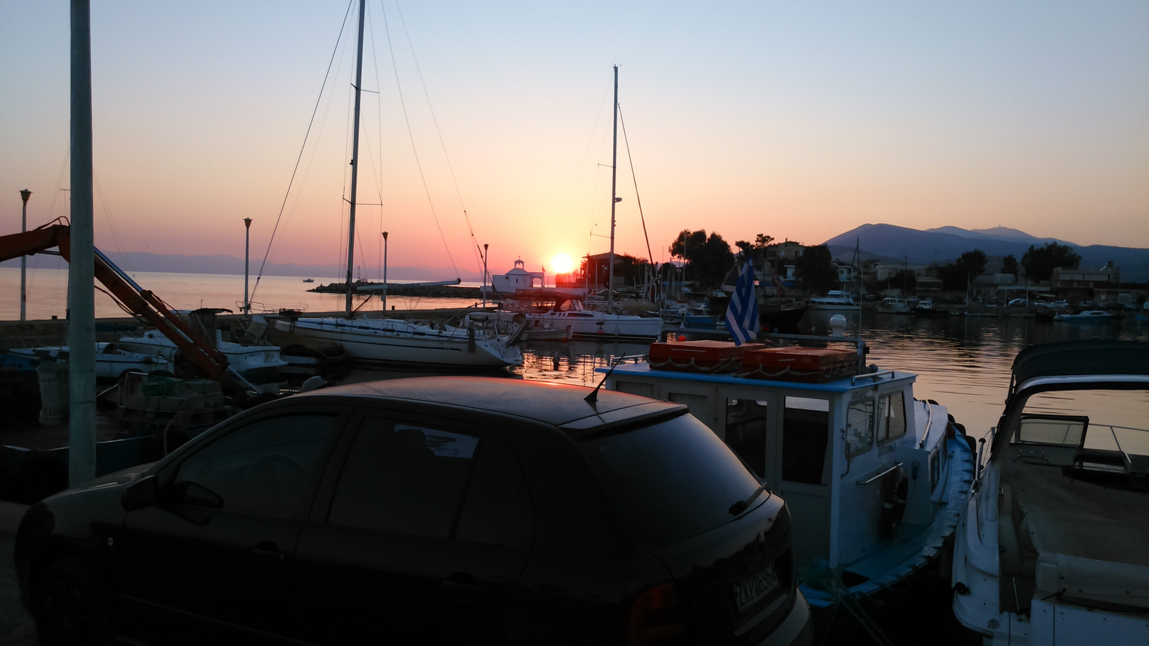 greece, transportation, παχη, harbor, nautical vessel, beauty in nature, attica, nature, sailboat, clear sky, sunset, water, travel, port, 4K, tranquility, HD Wallpaper