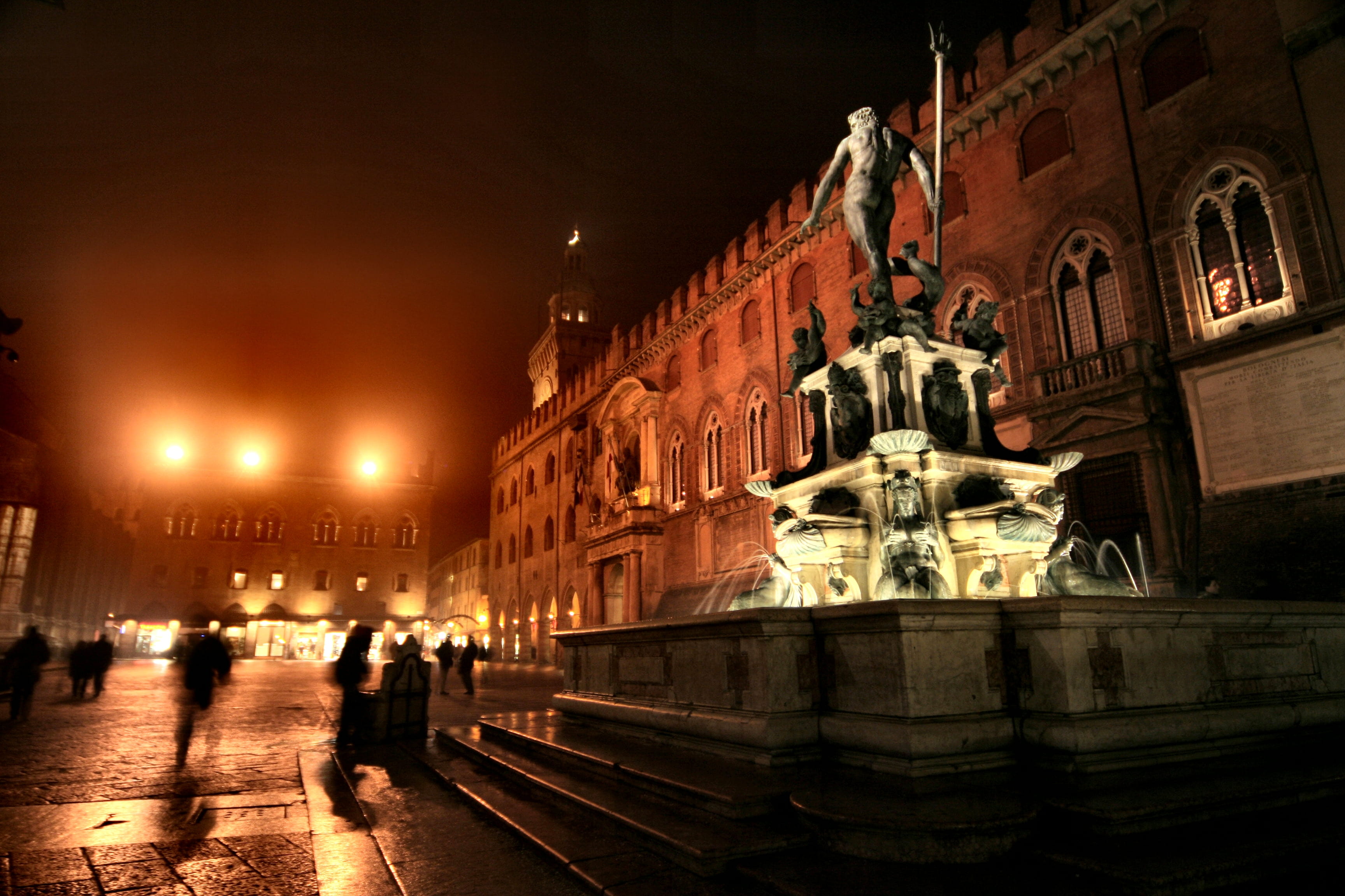 nighttime, city life, street, monument, motion, night, incidental people, transportation, street light, building exterior, bologna, italy, nature, history, HD Wallpaper