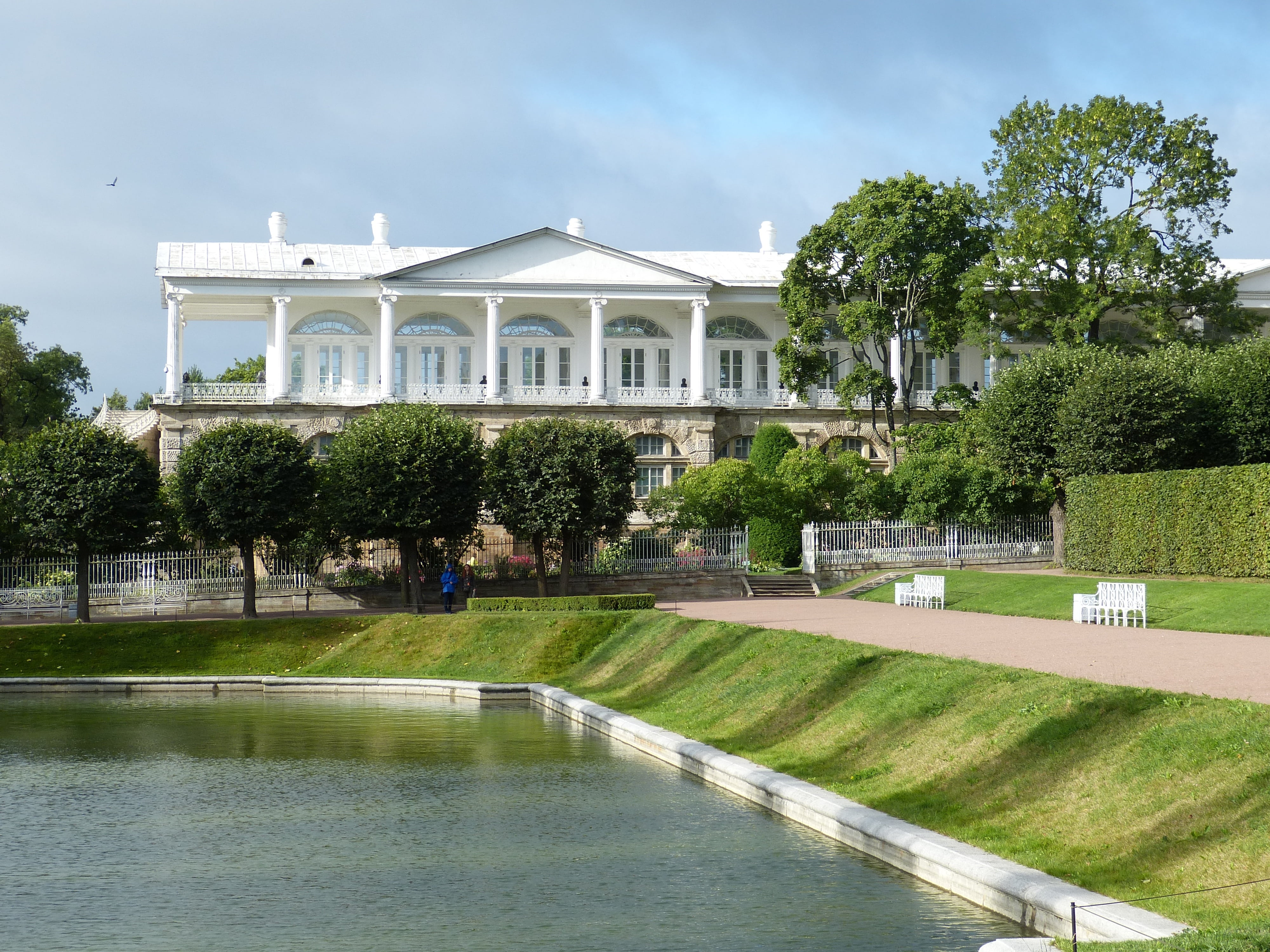water, residential district, pond, palace, sankt petersburg, grass, plant, sky, park, day, tourism, architecture, lawn, no people, st petersburg, cloud - sky, HD Wallpaper