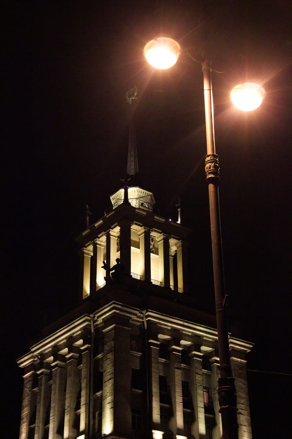 architecture, city, old, tower, column, nobody, petersburg, night, illuminated, spb, low angle view, lamp, moon, no people, sky, building, building exterior, Phone HD Wallpaper