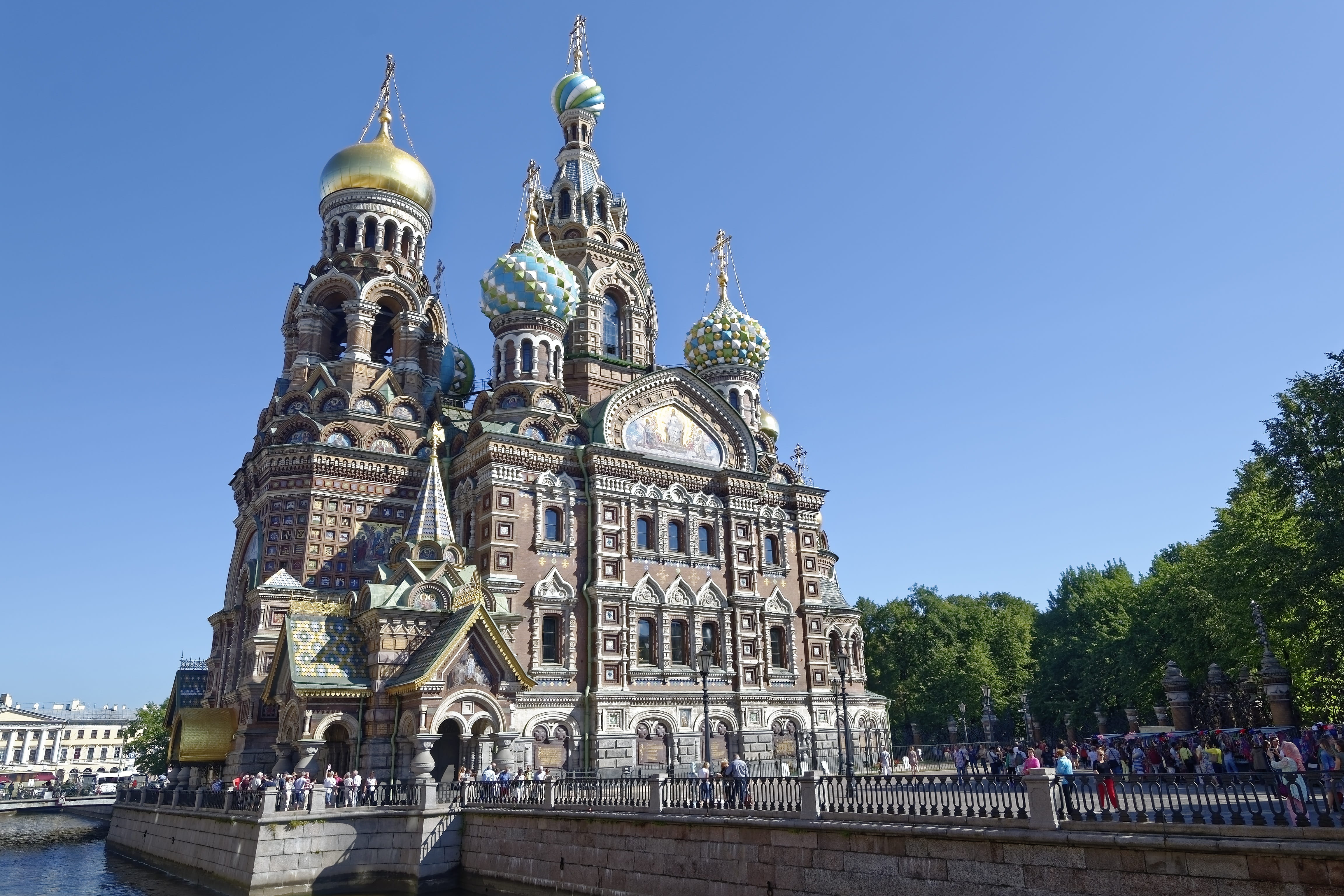 sankt petersburg, clear sky, tree, church of the resurrection, historically, building exterior, old, sky, travel destinations, spirituality, religion, tower, HD Wallpaper