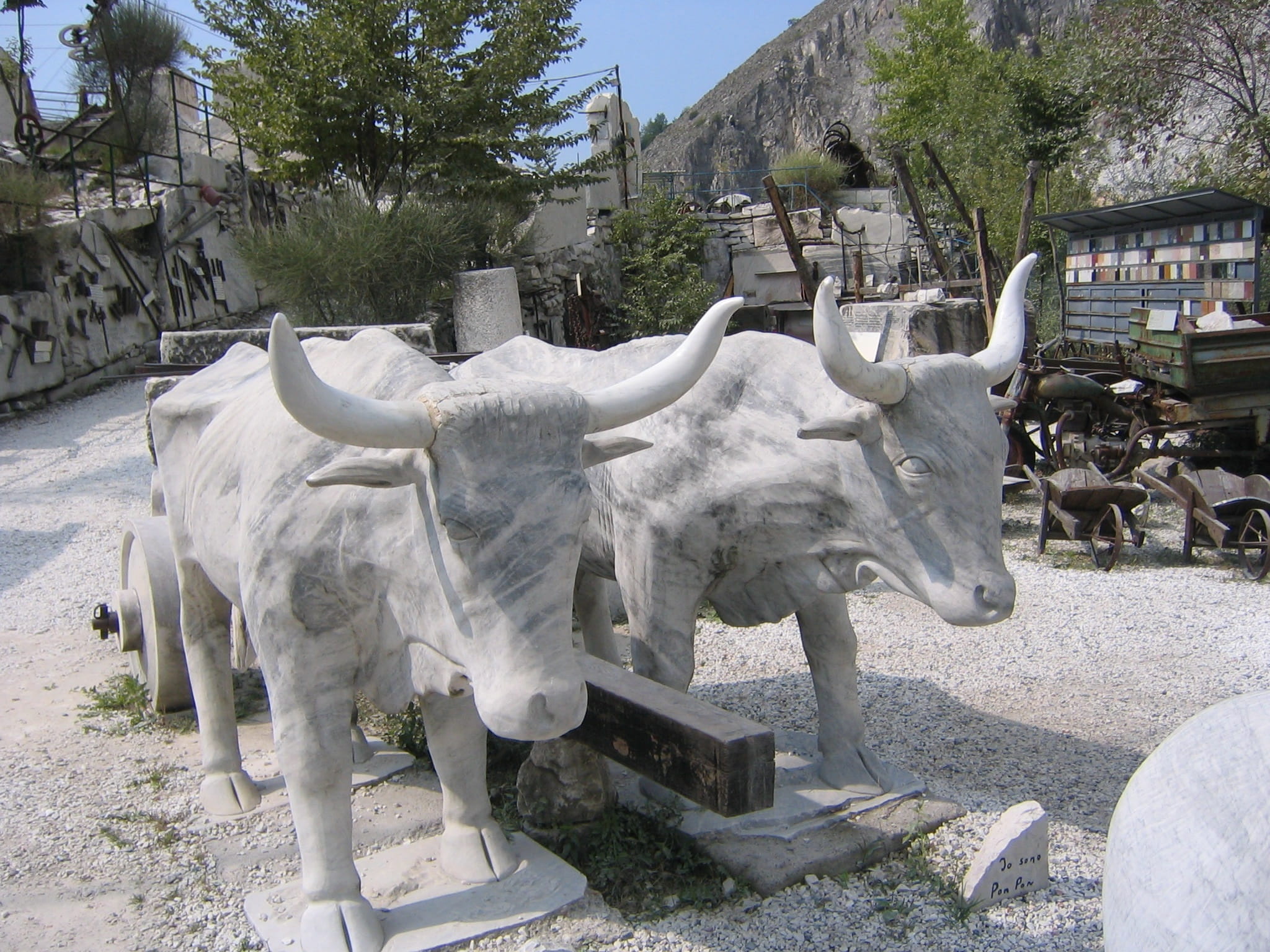 domestic animals, Quarry, outdoors, statue, representation, vertebrate, animal, rock, Carrara, plant, day, carrara, 1080P, animal wildlife, sculpture, HD Wallpaper
