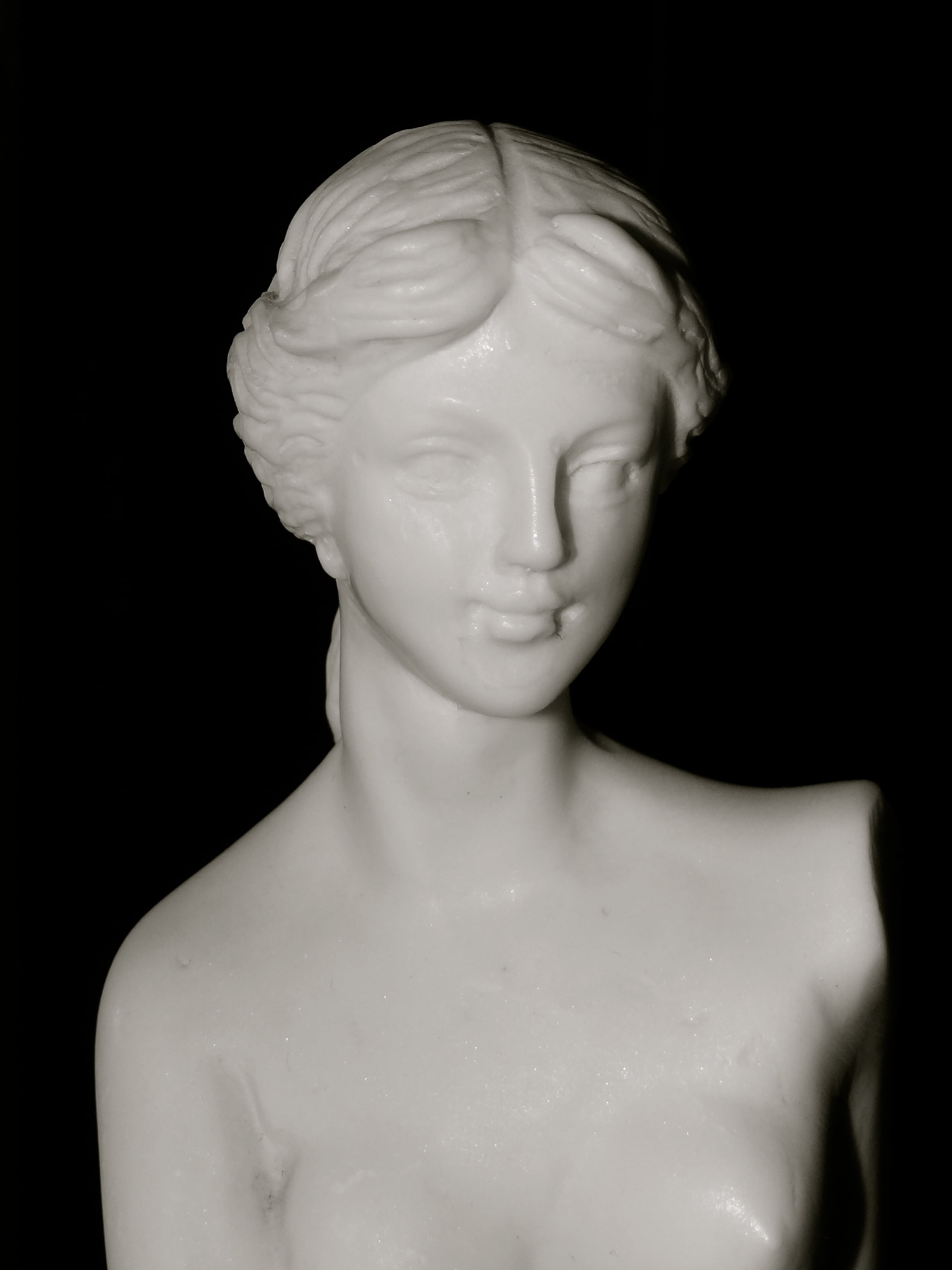 creativity, statue, carrara, human representation, studio shot, classical style, black background, no people, single object, marble, female likeness, male likeness, Phone HD Wallpaper