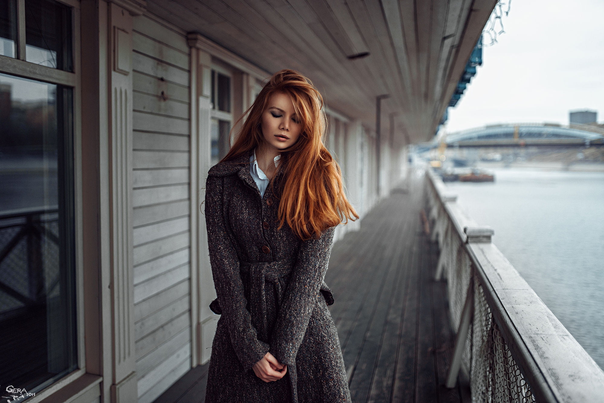 model, beauty, lifestyles, beautiful people, one person, casual clothing, Georgy Chernyadyev, adult, alone, Antonina Bragina, redhead, bridge - man made structure, HD Wallpaper