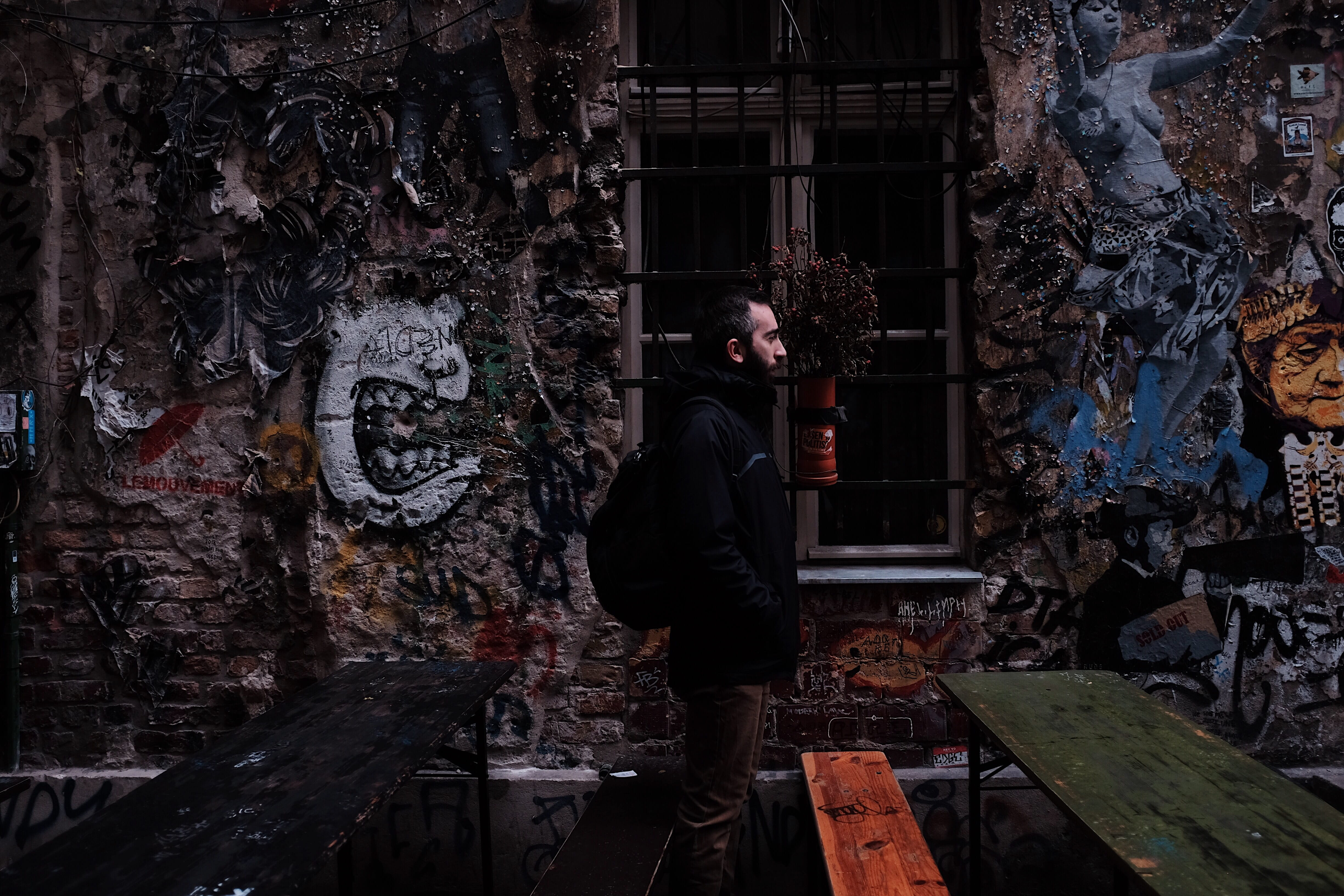 apparel, mitte, window, overcoat, men, berlin, day, leisure activity, standing, human, old, deterioration, one person, graffiti, building, germany, 4K, HD Wallpaper