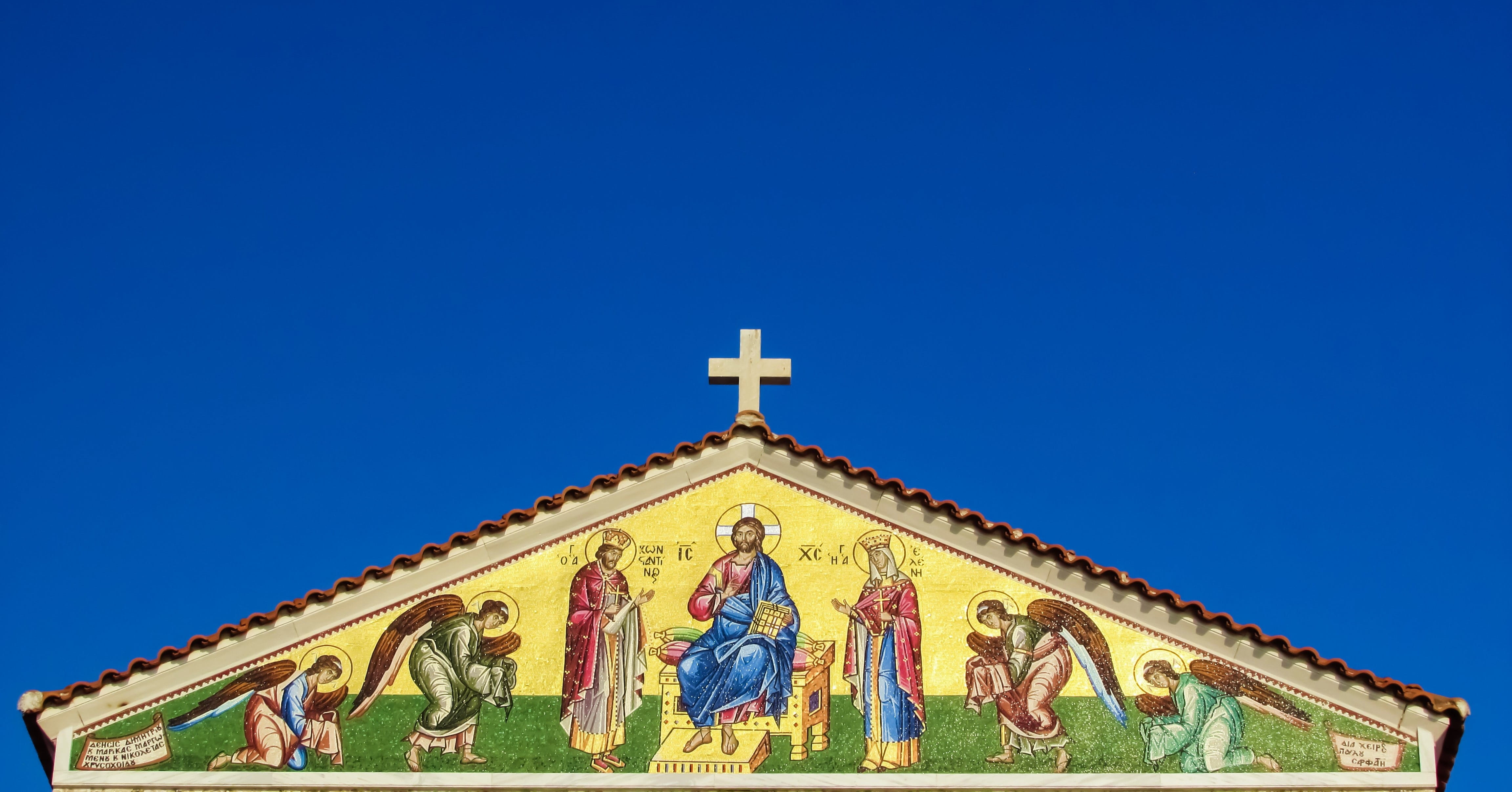 christianity, religion, travel destinations, mural, history, architecture, sky, human representation, place of worship, ayios konstantinos, catholicism, HD Wallpaper