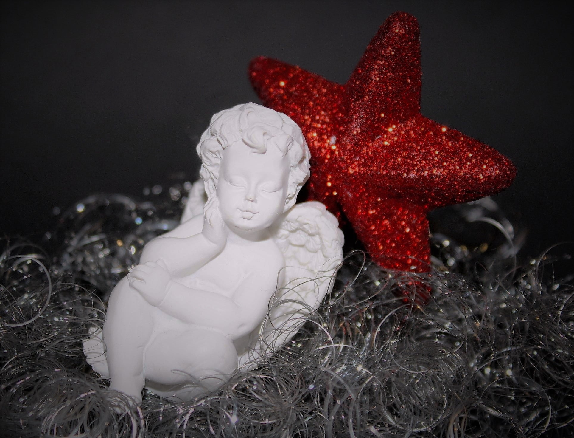 sculpture, shine, ornate, plant, sleeping, cultures, christmas decoration, holiday, representation, star, statue, figurine, toy, no People, cherub, backgrounds, HD Wallpaper