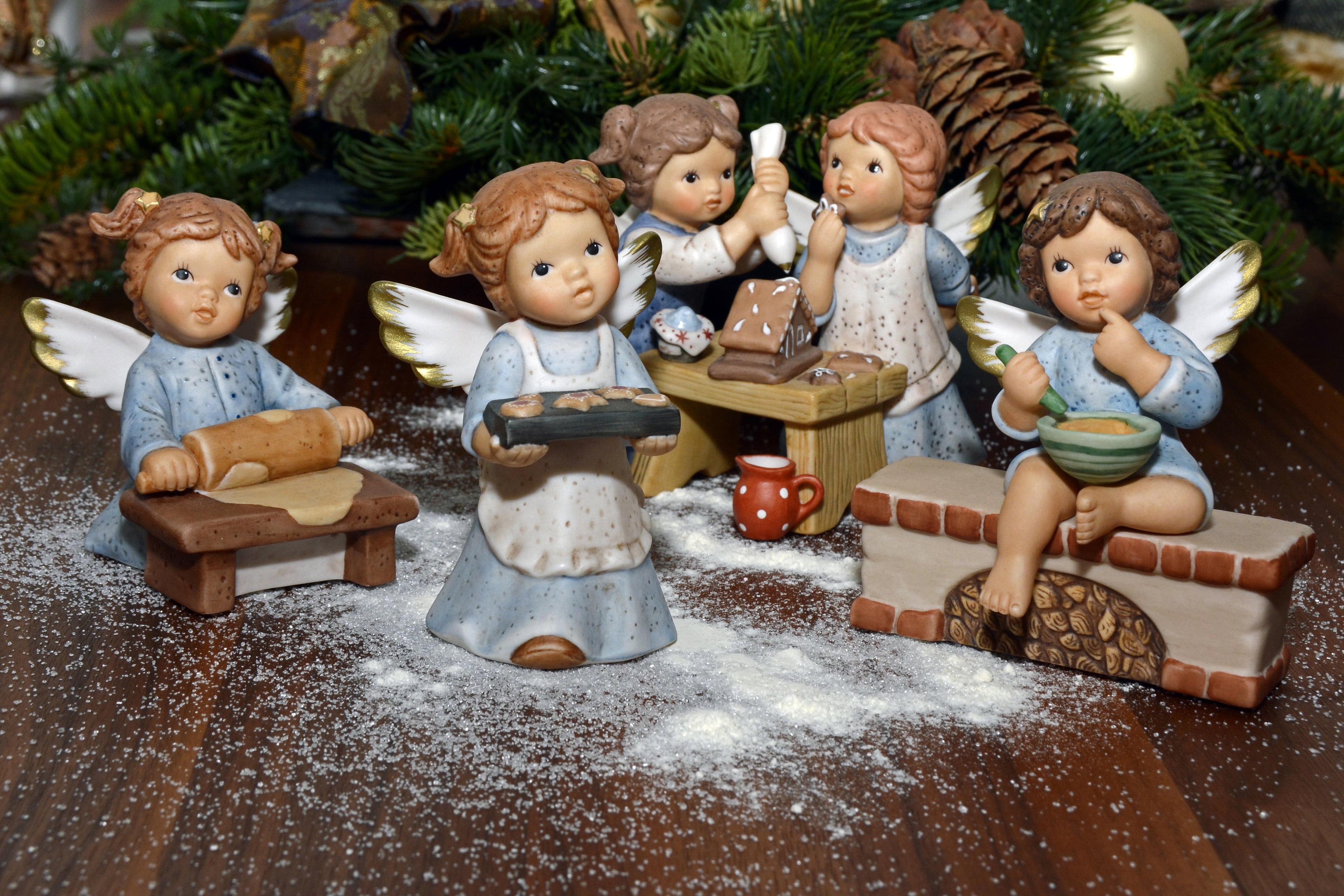sculpture, christmas decoration, sister, group of people, figurine, bake, male likeness, sitting, christmas images, figures, flowers, boys, 4K, holiday, HD Wallpaper