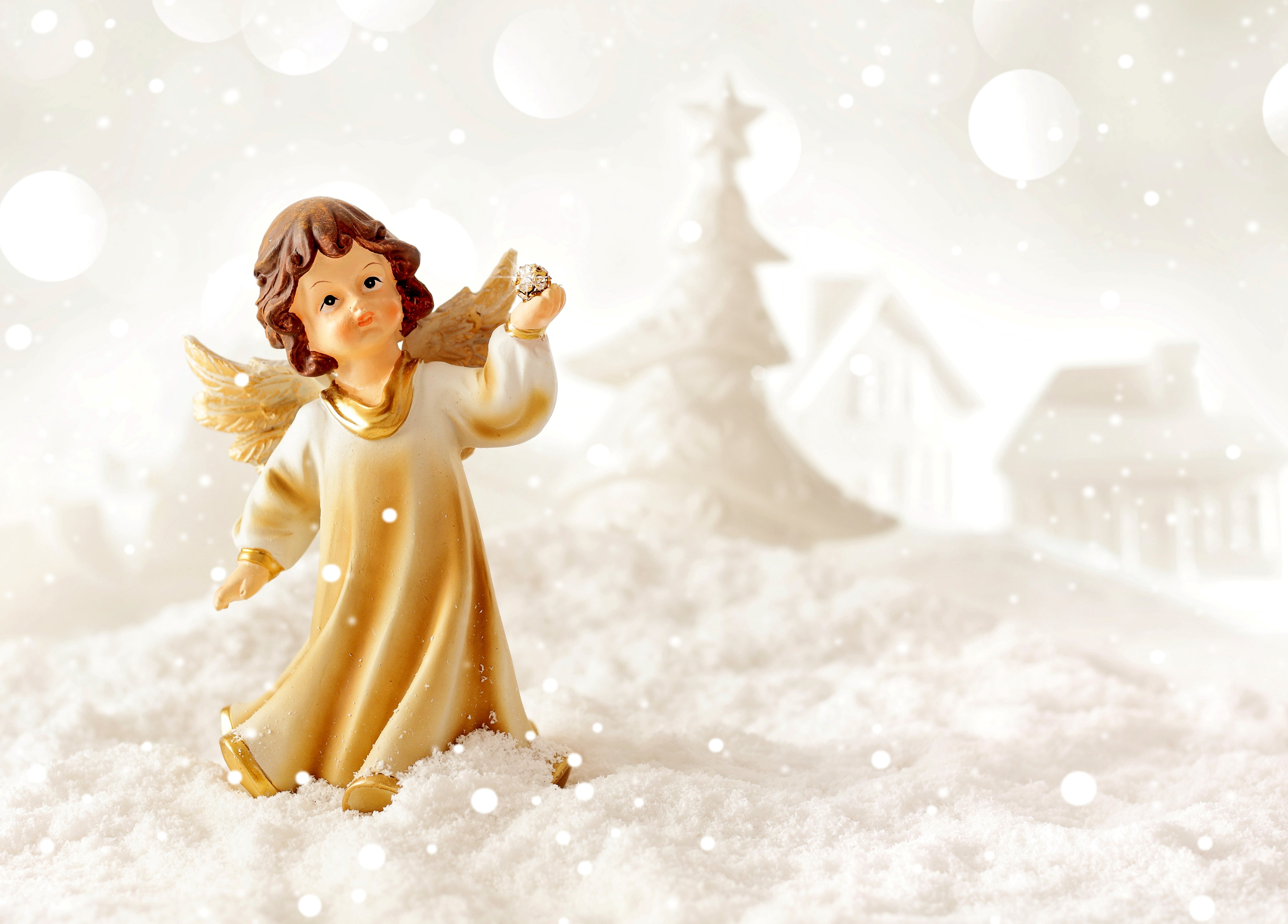 cherub, Christmas, beautiful woman, beige, looking, white color, young women, front view, young adult, angel, beauty, cold temperature, decoration, nature, HD Wallpaper