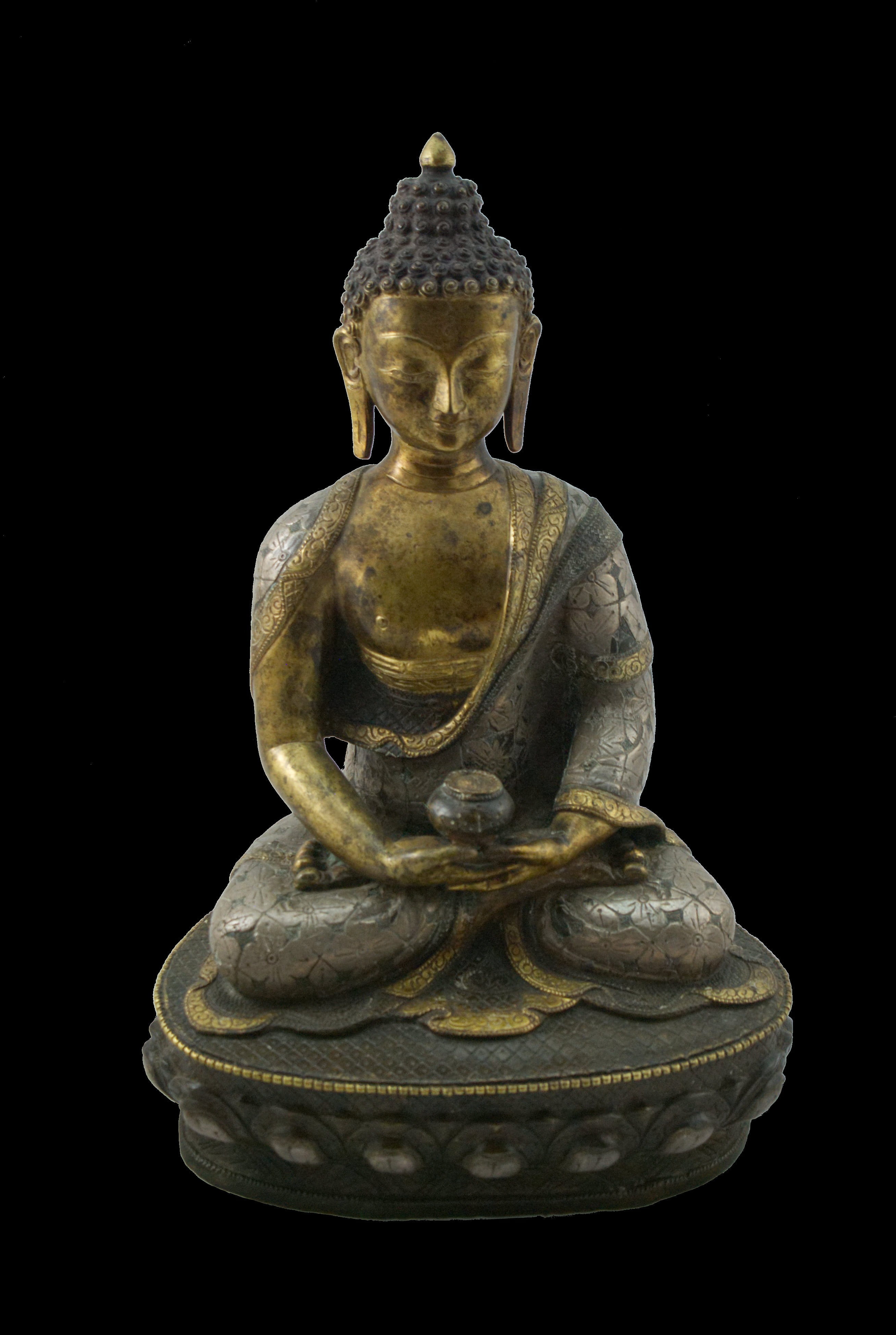 no people, belief, amitabha, religion, studio shot, male likeness, black background, indoors, buddha, gold colored, statue, sculpture, human representation, Phone HD Wallpaper