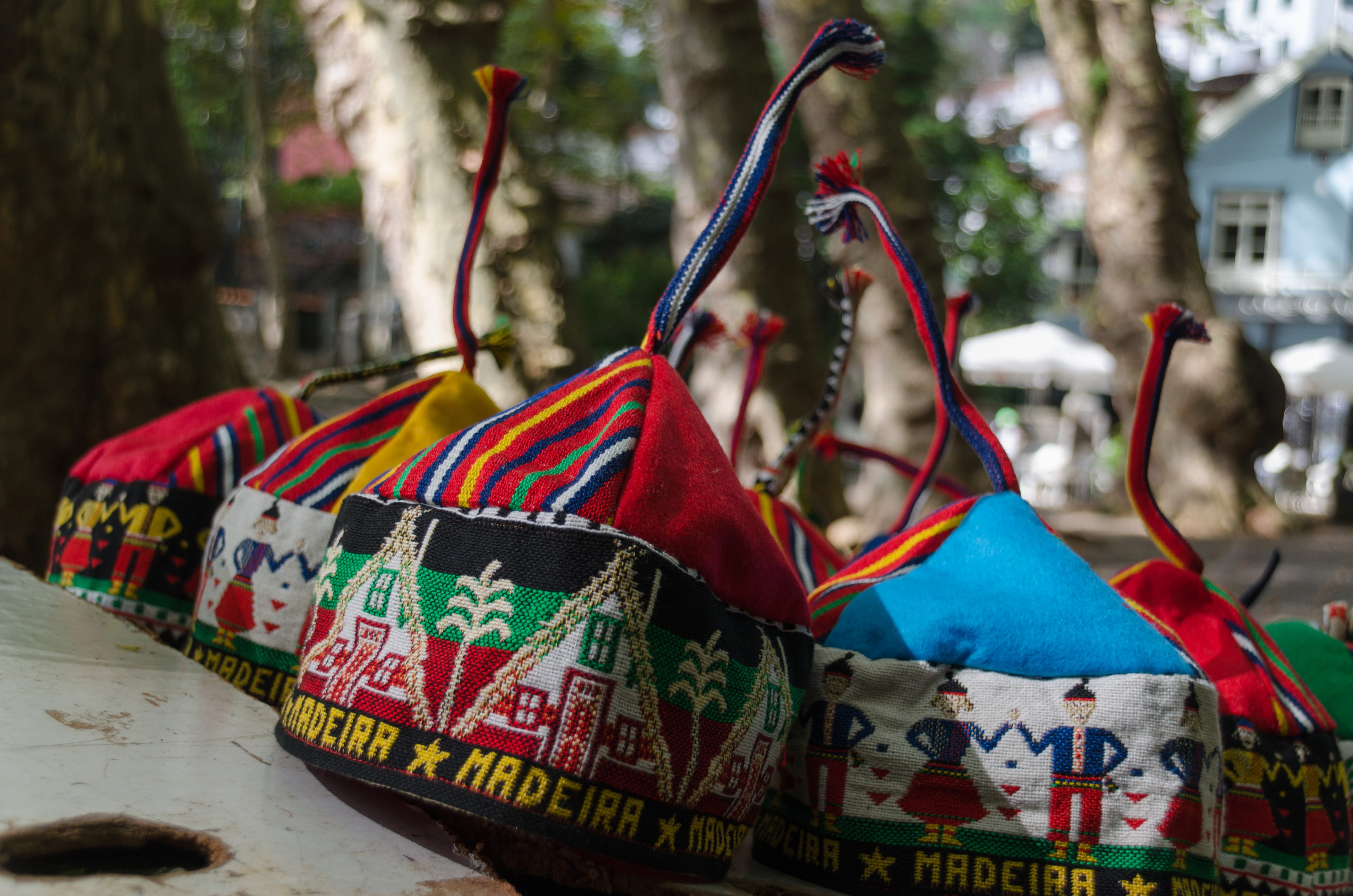 funchal, still life, headwear, madeira, western script, traditionally, focus on foreground, madeira hat, portugal, floral pattern, 4K, day, cara puca, HD Wallpaper