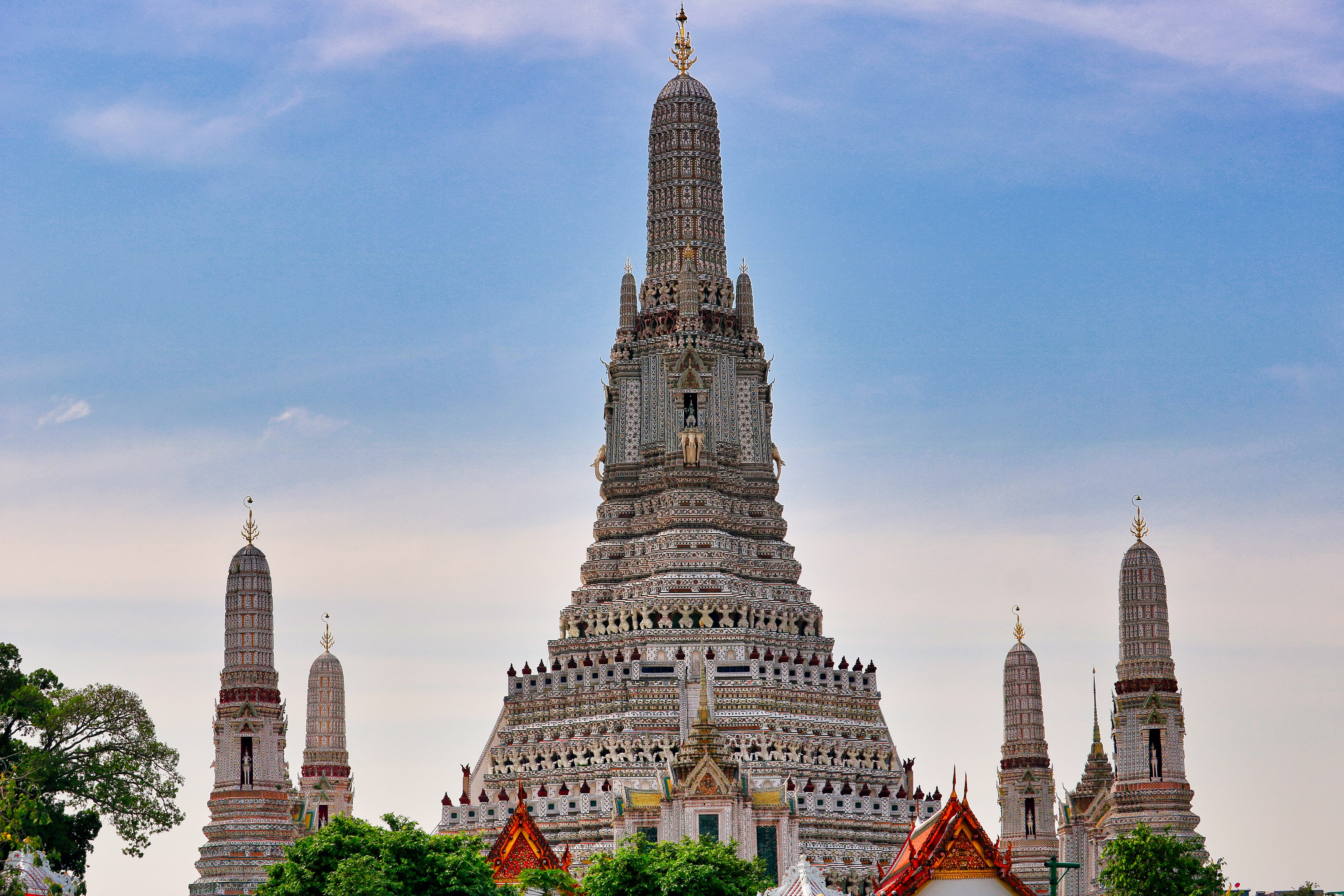 religious, bangkok, skyscraper, belief, outdoors, no people, place of worship, sky, pagoda, tourism, attraction, building exterior, nature, tower, temple, HD Wallpaper