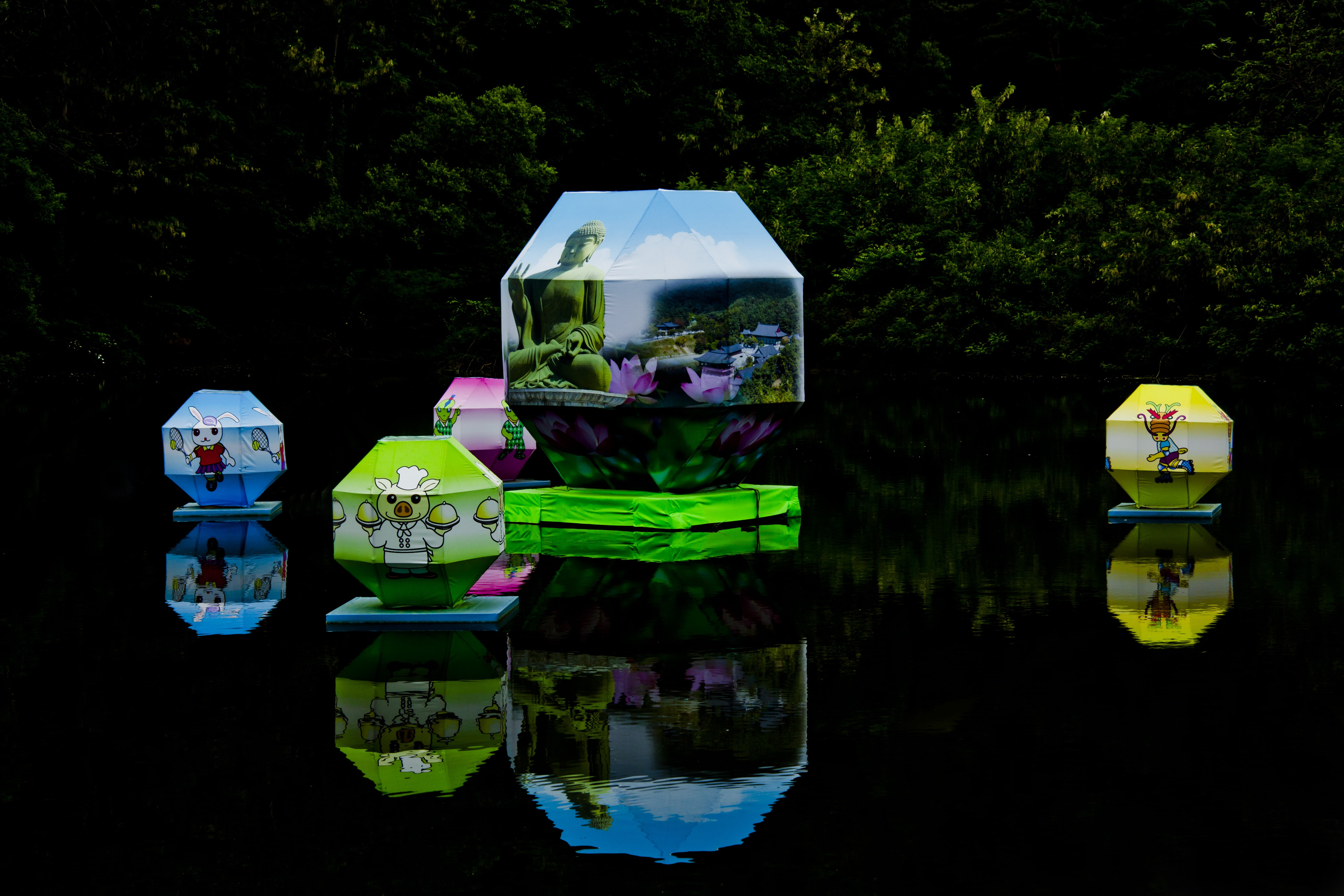day, art and craft, human representation, toy, plant, waterfront, reflection, representation, male likeness, heart lanterns, chungnam, 5K, transportation, HD Wallpaper